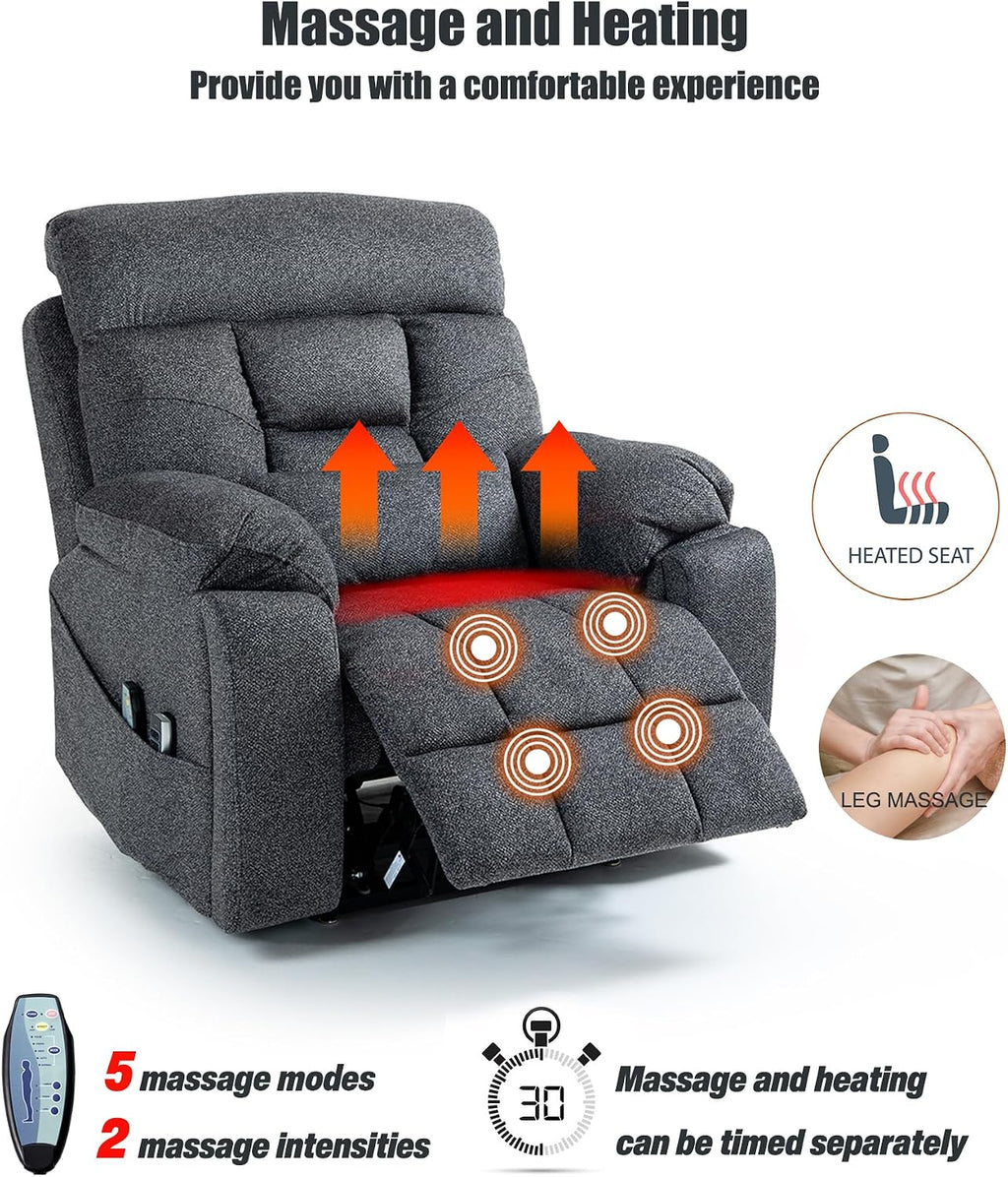 Oversized Lazy Boy Recliner Chair, 4 Motor Recliner with Power Headrest and Lumbar, Nursing Lift Chair with Vibrating Massage and Heated Seat