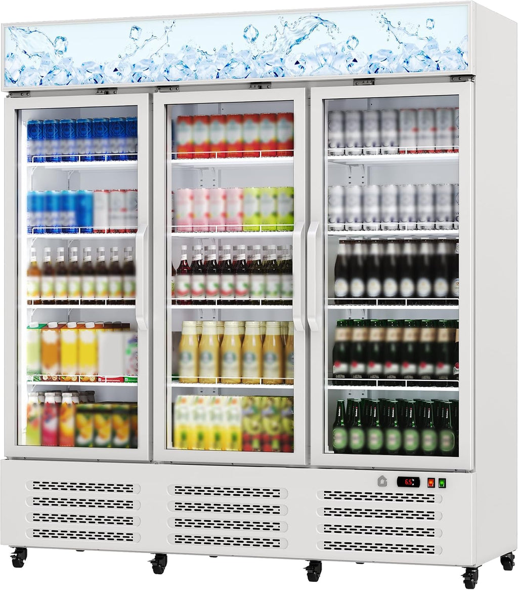 Garvee Commercial Beverage Refrigerator, 38.9 Cu.Ft. 3 Glass Door Display Refrigerator with 360° Circulation Cooling, Frost-Free, Soft LED Light, Adjustable Shelves Beverage Refrigerator Cooler