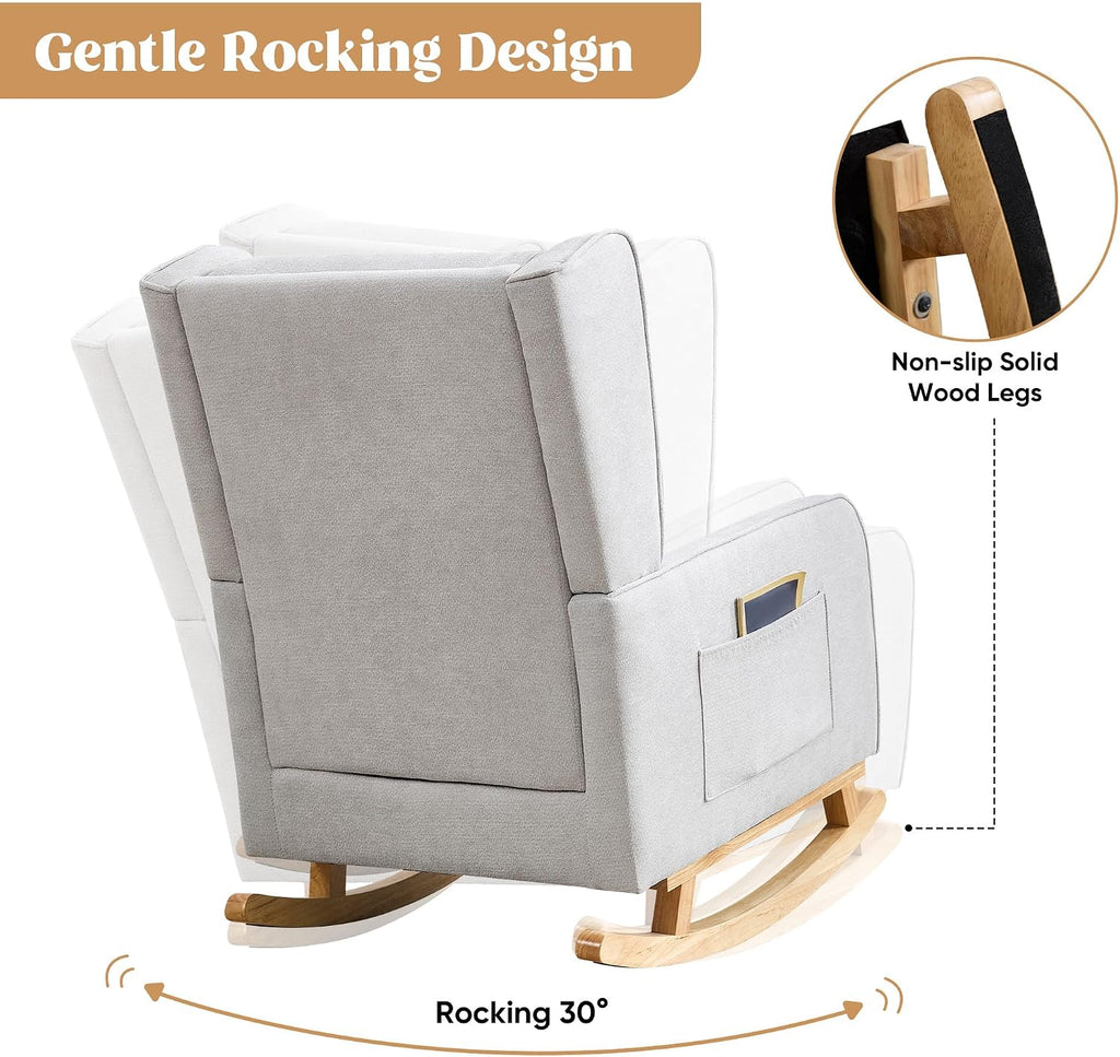 HCHAIRH Nursery Rocking Chairs, Rocking Chair Nursery for Mom Nursery Rocker with High Backrest and Solid Wood Legs, Modern Wingback Accent Chair Set of 2 for Reading Living Room Bedroom, Light Grey