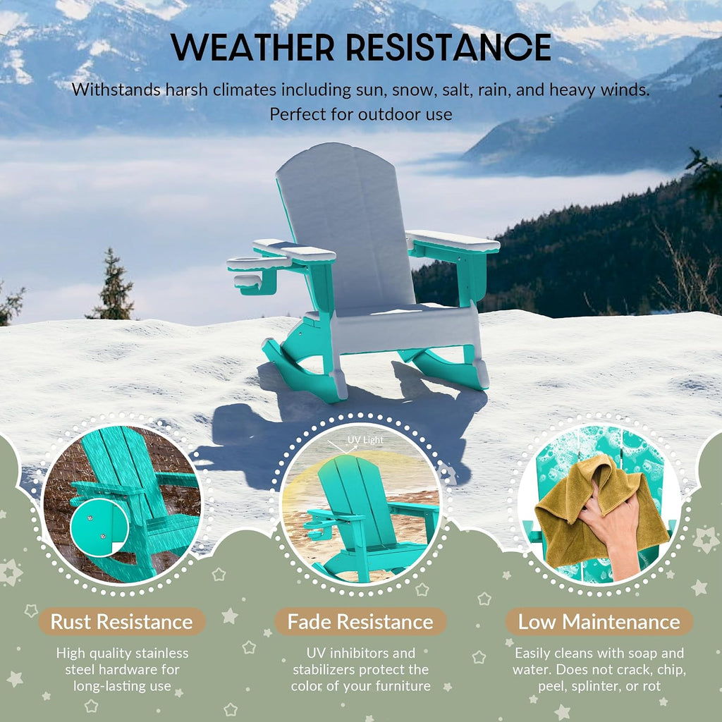 WestinTrends Malibu Outdoor HDPE Plastic Preschool Toddler Classic Adirondack Rocking Chairs (Set of 2), Turquoise