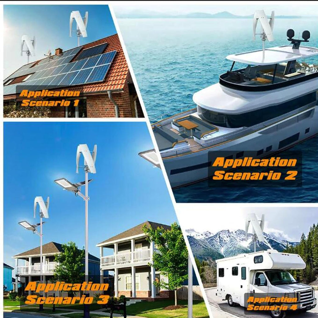 100W-1000W Vertical Wind Turbine Generator 12V 24V 48V 3 Blades Noiseless 3-Phase Permanent Magnet Wind Turbine Ideal for Supplementing Energy in Outdoor Courtyards