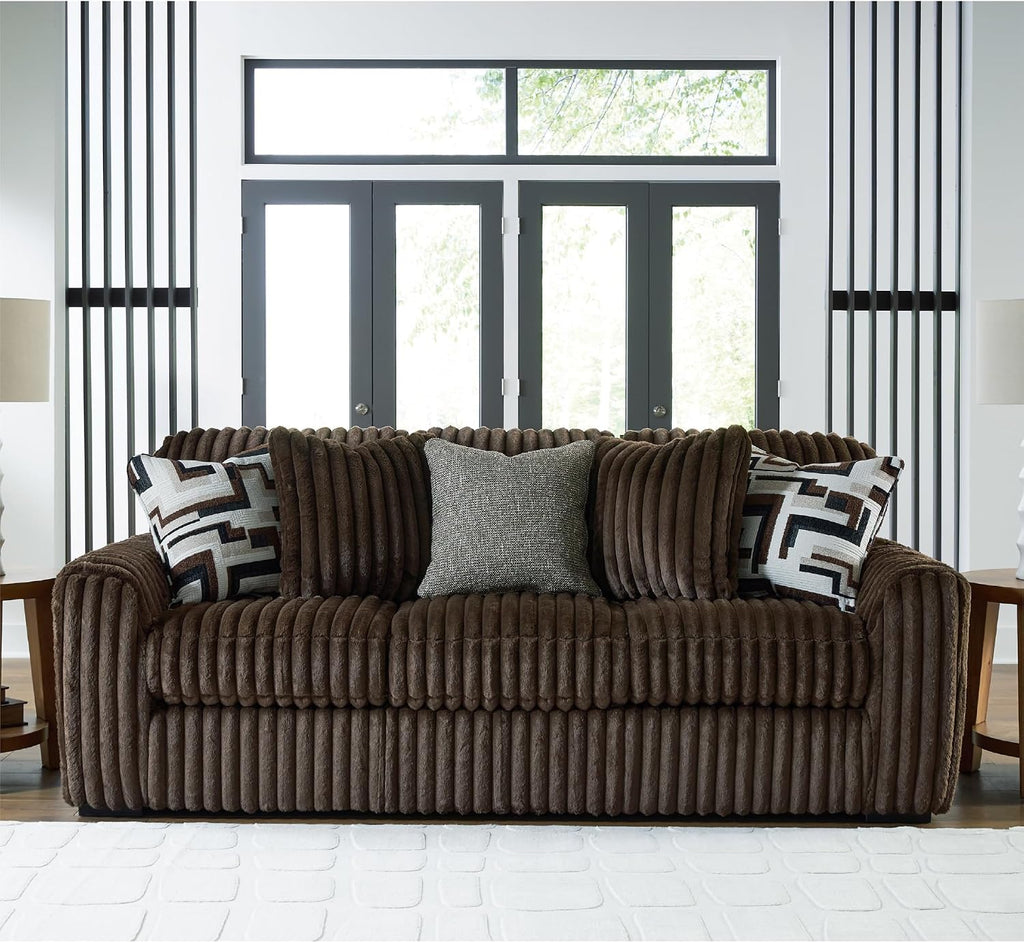 Signature Design by Ashley Midnight-Madness Modern Anti Sage Sofa with Reversible Cushions, Dark Brown