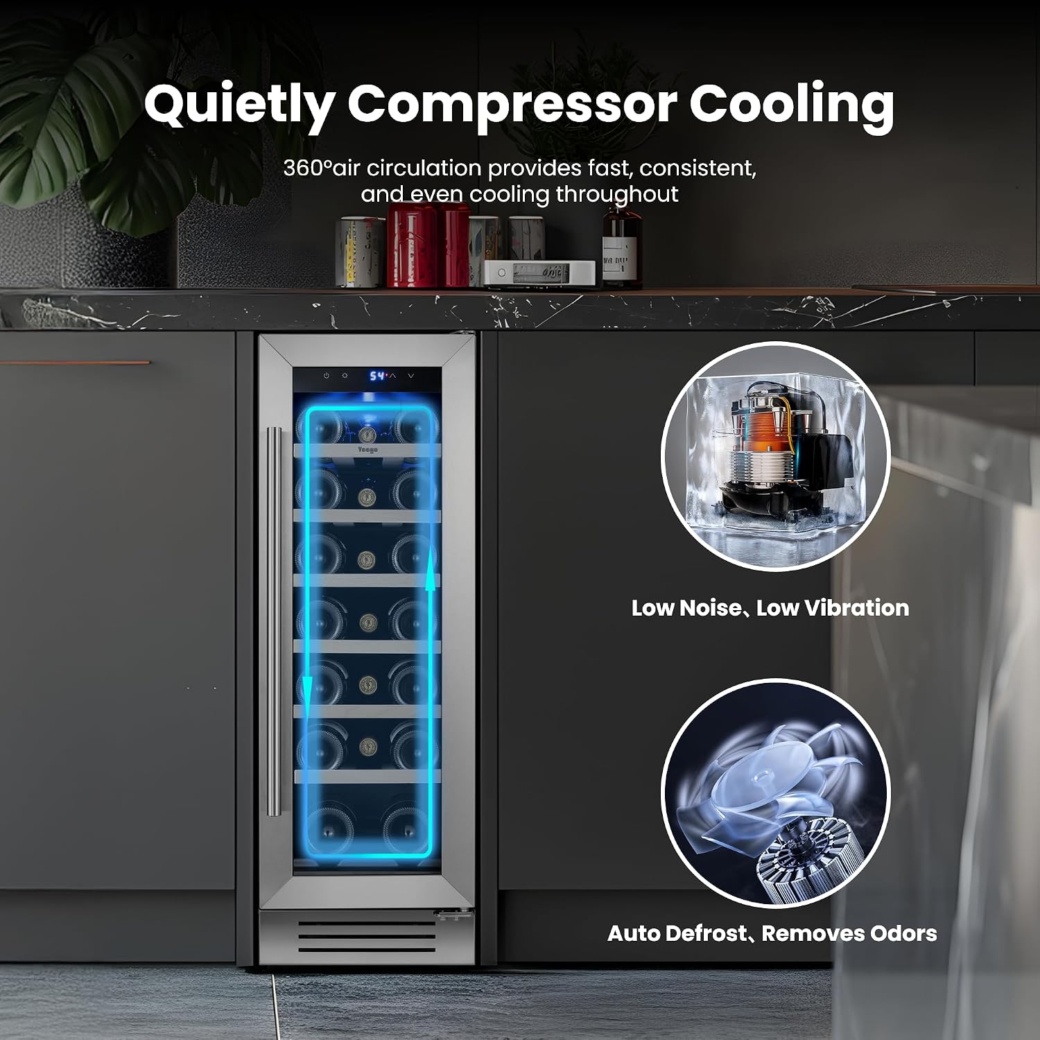Yeego Wine Fridge Cooler - 12 Inch Wine Fridge Hold 20 Bottles, 40-65°F Wine Refrigerator Glass Door, Built in Fridge, Freestanding or Adjustable Shelves Fridge for Home Bar Office