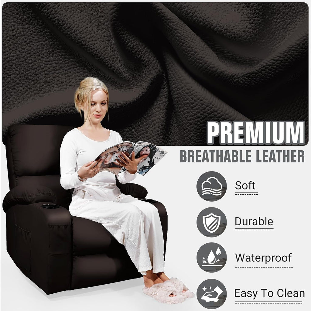 LEVELEVE Rocking Recliner Chair, Massage Rocker Recliner Chair with Vibration Massage and Heat,360° Swivel Recliner Chairs, Living Room, Bedroom, Nursery, RV, Brown