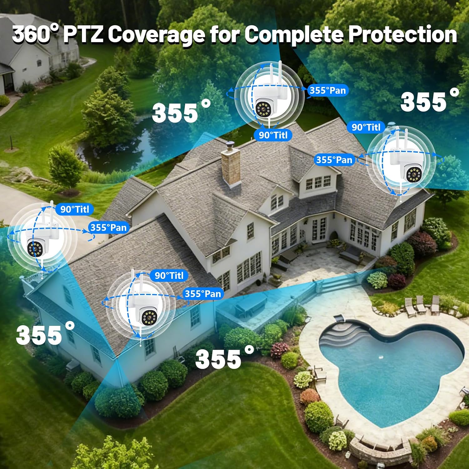 6-Cameras Wireless Outdoor Security System with 10CH NVR, 3MP HD Indoor CCTV AI Human Detection, 4 Night Vision, PTZ Control, 2-Way Audio, 1TB HDD, No Monthly Fee for Home Surveillance