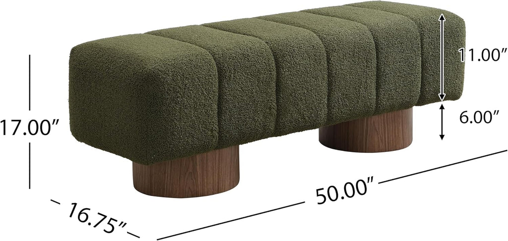 Christopher Knight Home Manila 50' Boucle Fabric Dining Bench, Rectangular Upholstery Ottoman Bench, Bedroom End of Bed Footstool, Living Room Extra Seat Footrest, No Assembly Needed, Jungle Green