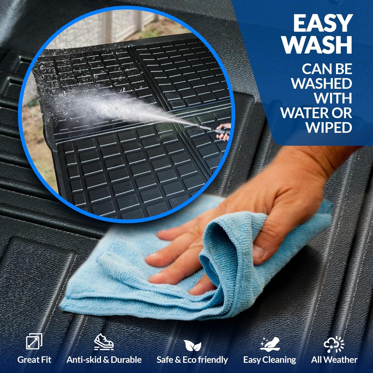 FM-1035 Car Floor Mats Full Set Compatible with 2021-2024 Toyota Venza | 3-pc Cargo Liner Black Car Mats | Custom Fit Non-Slip Car Floor Mat Rubber