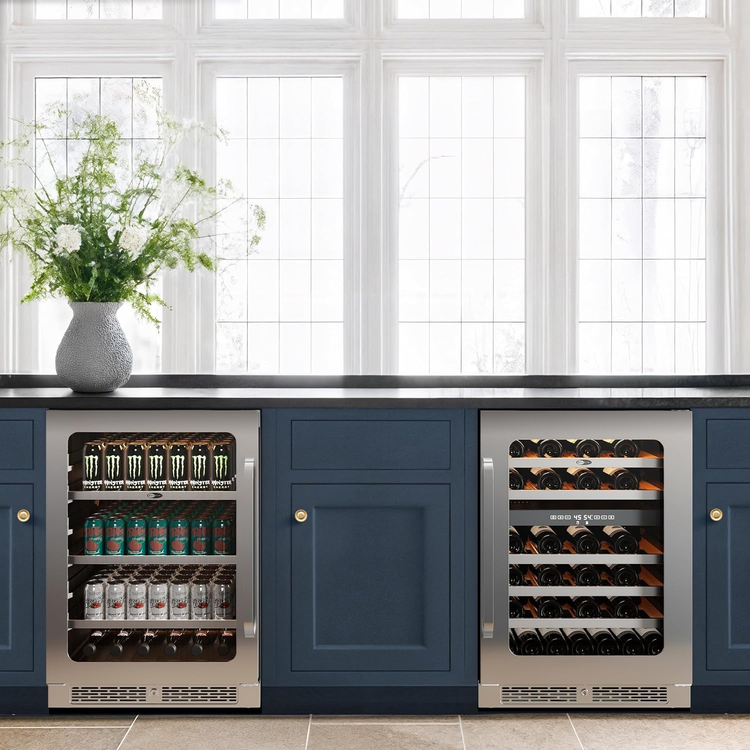Whynter 46 Bottles Wine Cooler & 140 Cans Beverage Refrigerator, 48 Inch Wine Fridge Dual Zone, 40-65°F Wine Refrigerator, Built-in or Freestanding for Home Bar Kitchen Office