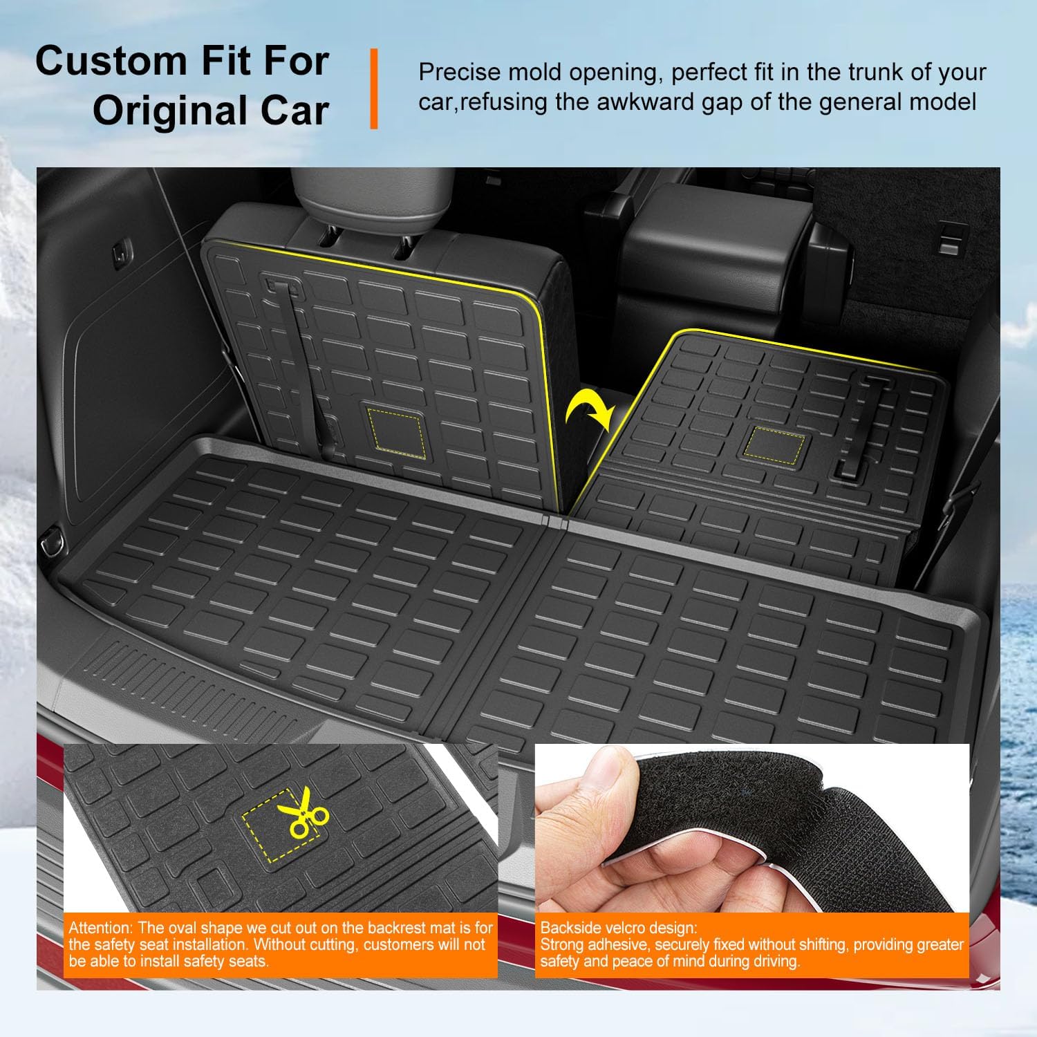powoq 7 Seats Floor Mats Compatible with 2020-2026 Ford Explorer Cargo Mat Cargo Liner Floor Liner TPE Replacement for 2020-2026 Ford Explorer Accessories (Trunk Mat+Backrest Mats+Floor mats)