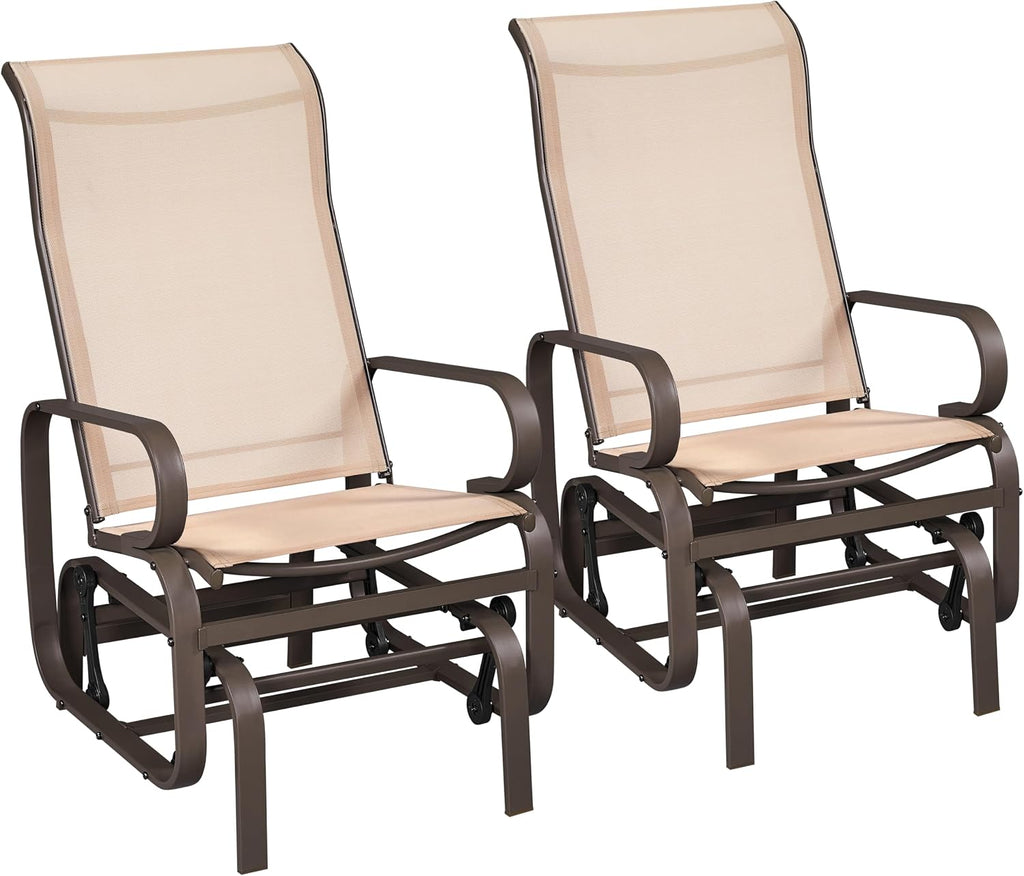 Yaheetech Outdoor Glider Chair, Lounge Rocking Chair with Sling Fabric and Steel Construction, Patio Swing Gliding Chairs for Porch Balcony Backyard, Beige, Set of 2