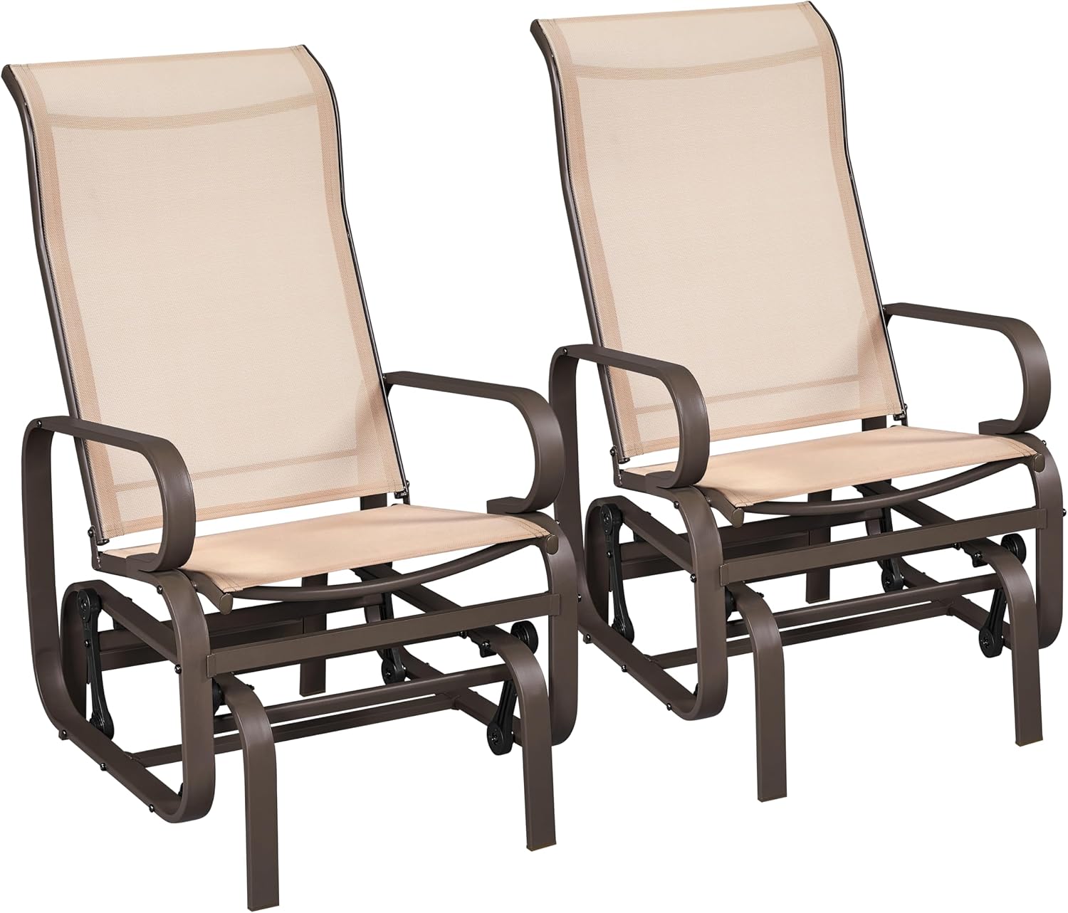 Yaheetech Outdoor Glider Chair, Lounge Rocking Chair with Sling Fabric and Steel Construction, Patio Swing Gliding Chairs for Porch Balcony Backyard, Beige, Set of 2