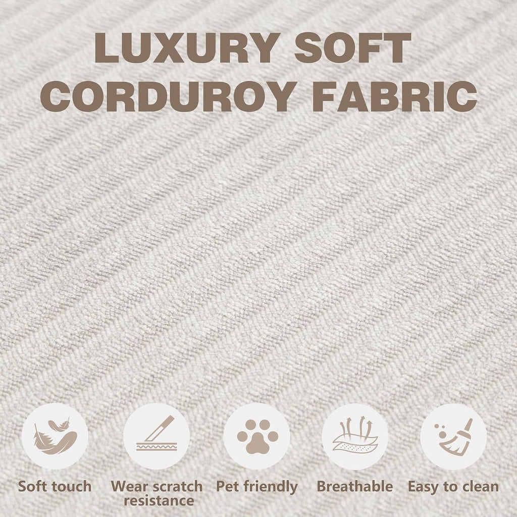 78.8' Convertible Sofa Bed -Compression Sofa with Corduroy Fabric - with Armrests and Backrest - Modular Sectional for Living Room, Bedroom, Studio - Compression Sofa in Box (Beige)