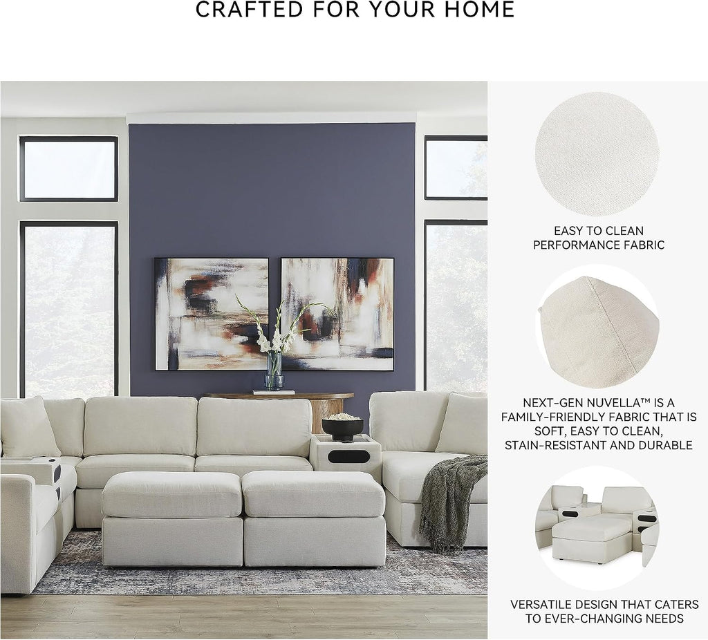 Signature Design by Ashley Modmax Contemporary Stain Resistant Upholstered Oversized Accent Ottoman with Non-Skid Legs, White