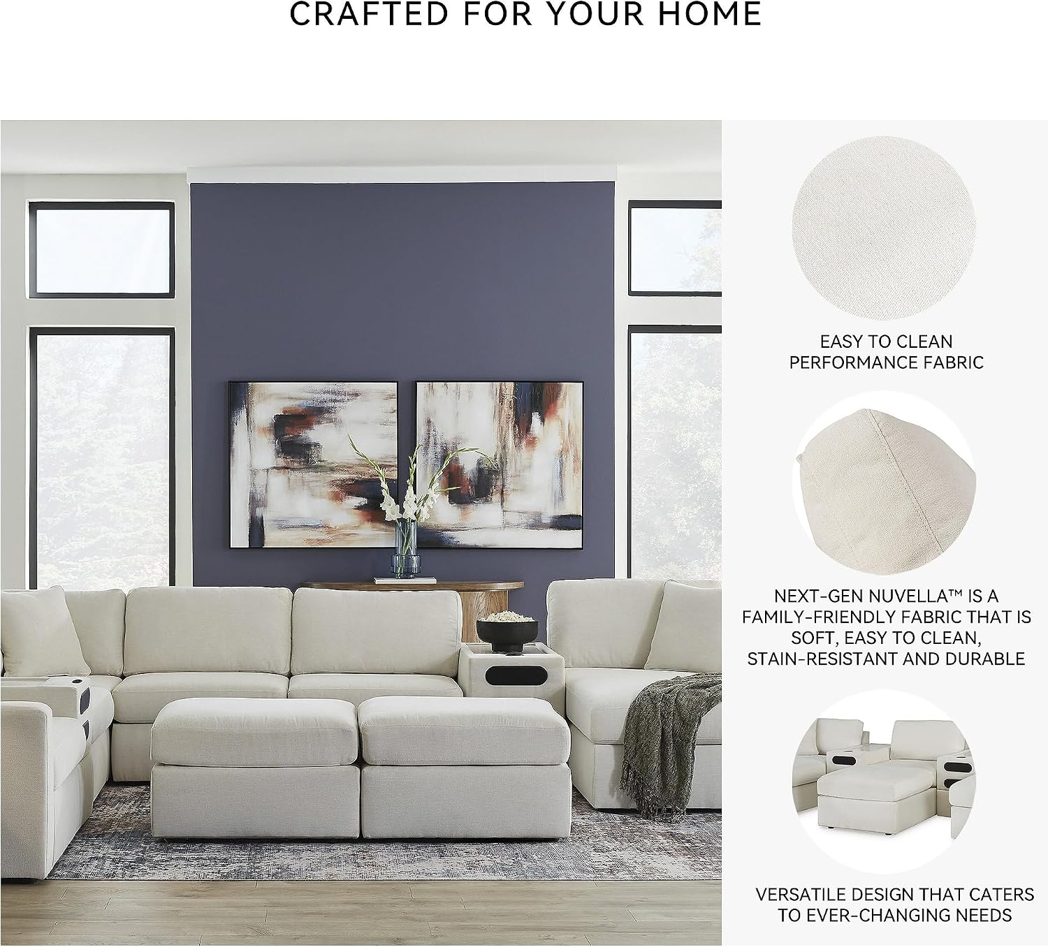 Signature Design by Ashley Modmax Contemporary Stain Resistant Upholstered Oversized Accent Ottoman with Non-Skid Legs, White