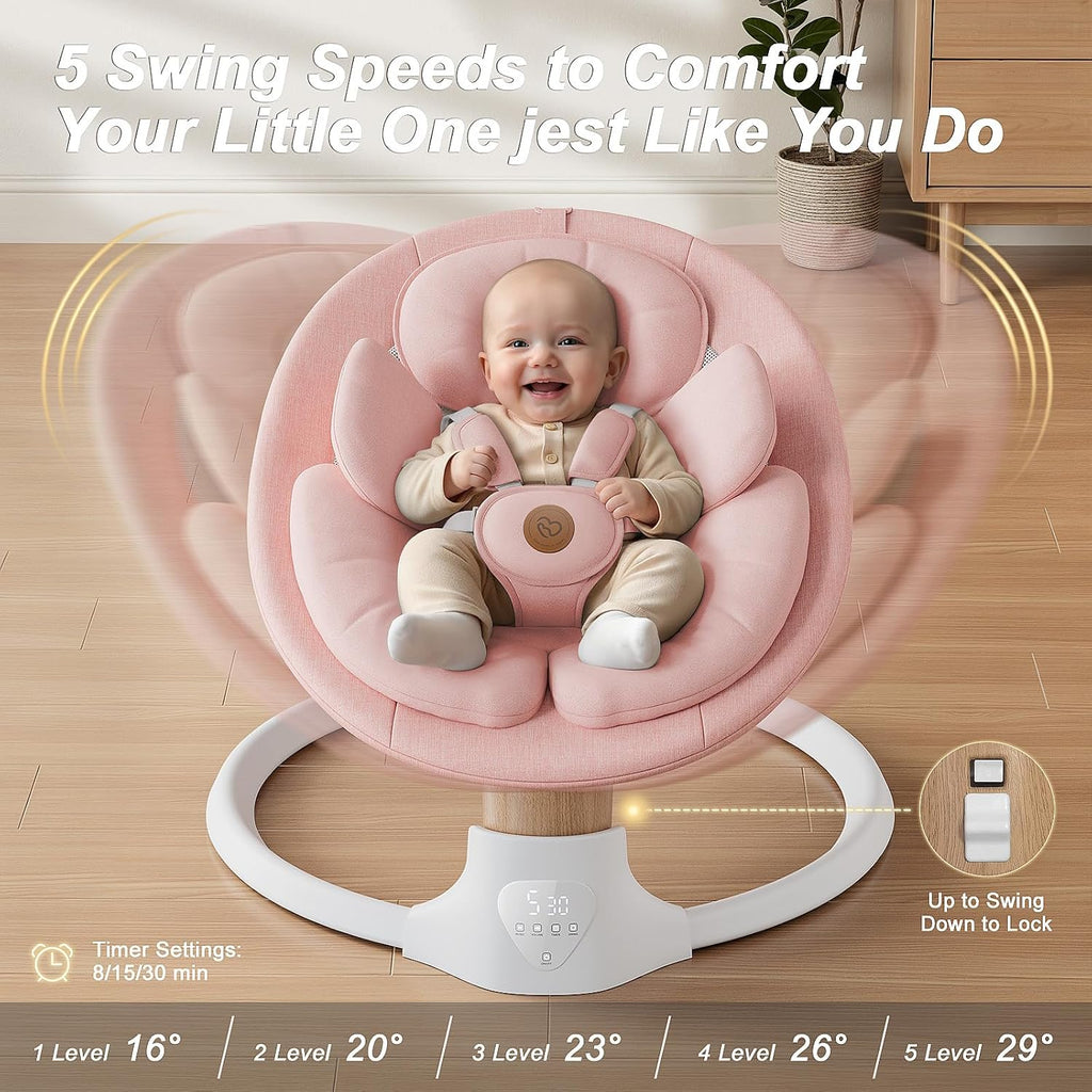 Baby Swings for Infants, FasonBaby Electric Baby Swing with 10 Preset Melodies, 5 Speeds, Remote Control and Bluetooth - Portable Infant Swing for Indoor and Outdoor(Pink)