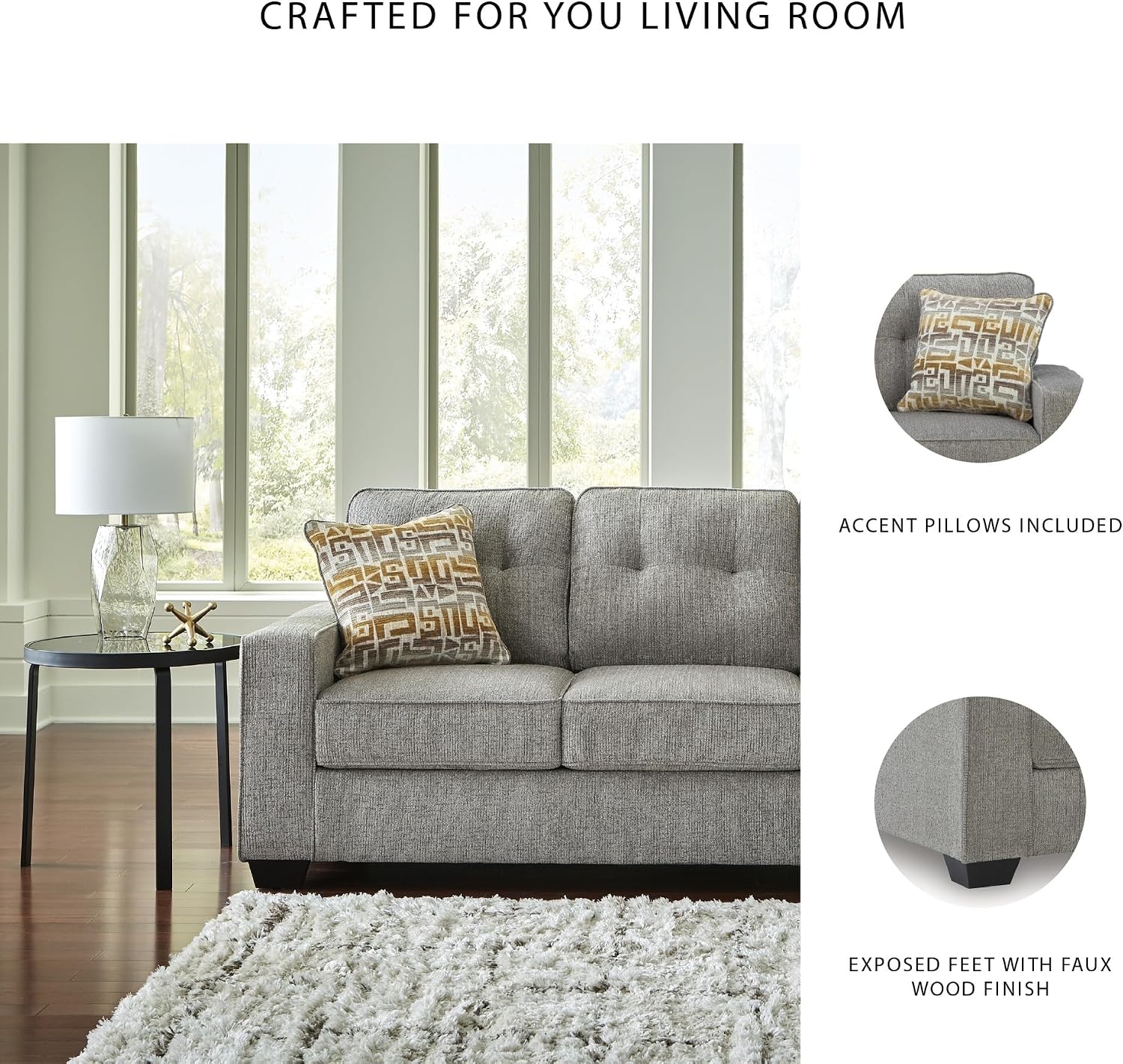 Signature Design by Ashley Fanciful Classic Sofa with Tufted Cushion and Removable Cushion, Light Gray