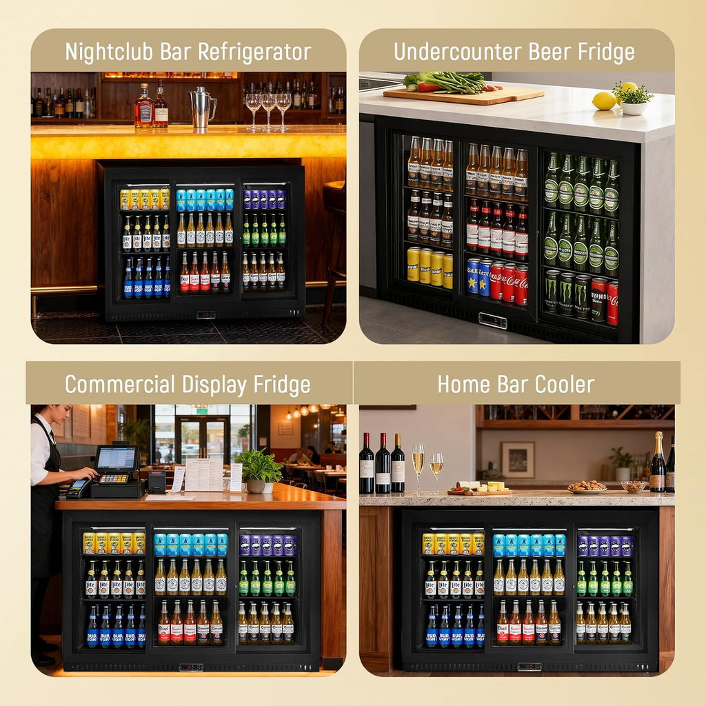 Commercial Back Bar Cooler with 3 Glass Doors, LED Lighting, 11.5 cu.ft Under Counter Beverage Refrigerator, ETL Certified Beer and Wine Cooler for Bar, Restaurant, Garage, Office, Home