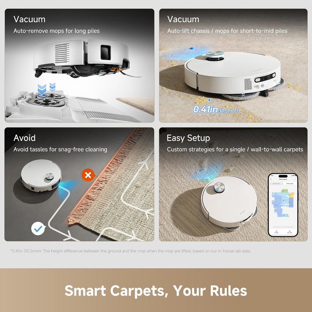 DREAME X60 Ultra Robot Vacuum and Mop, 3.13in Ultra-Thin Design, 3.47in Obstacle Clearing, 35,000Pa Suction, Self Emptying&Refilling, Mop Self-Cleaning, 100% Detangling, 280+Obstacle Avoidance, White