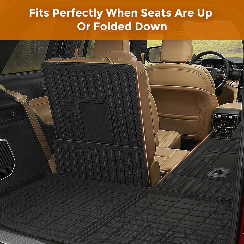 Floor Mat for Jeep Grand Cherokee L: Rubber Custom Fit Front Rear Backrest Cargo Mat Door Spill Set - All Weather Car Accessories for 6-Passenger Without Center Console 2021 2022 2023 2024 2025 2026
