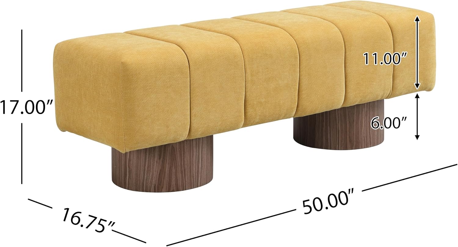 Christopher Knight Home Manila 50' Chenille Fabric Dining Bench for 2 People, Upholstery Ottoman Bench, End of Bed Footstool, Living Room Sofa Extra Seat/Footrest, No Assembly Needed, Mustard Yellow