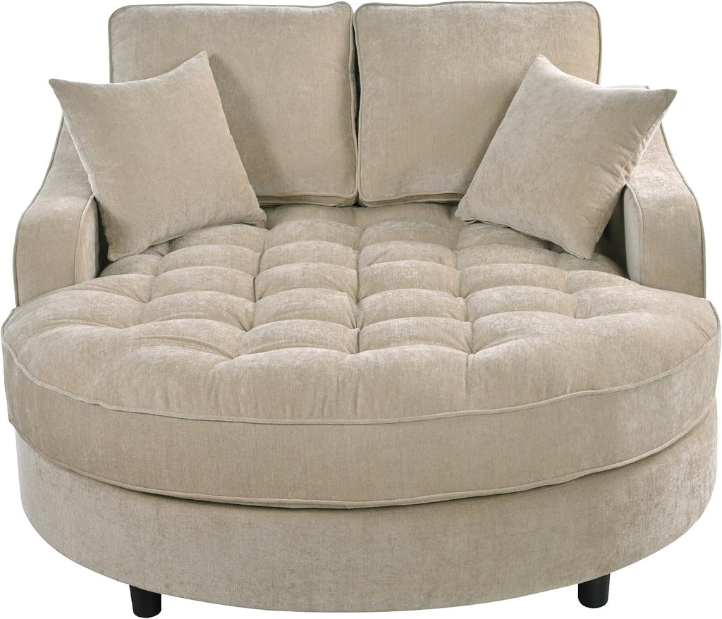 Merax 55' Modern Chaise Lounge Sofa Bed, Chenille Upholstered Couch with Tufted Seat and Removable & Adjustable Pillows for Living Room, Champagne