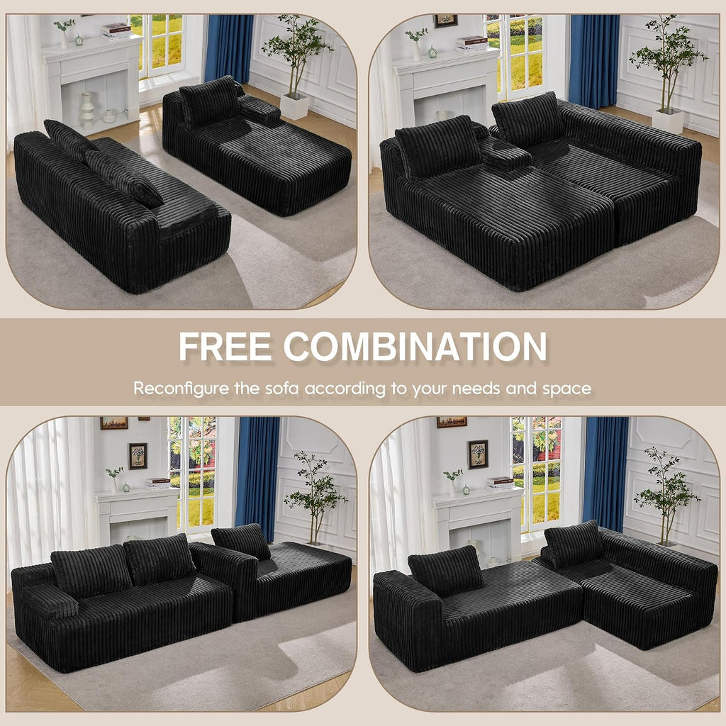 Modular Sectional Sofa Couches L-Shape Couch 3 Seat Modular Sofa Memory Foam Sectional Couches for Living Room, Cloud Couch with Oversized Chaise (Black Stripe, 108' Right Facing Chaise)