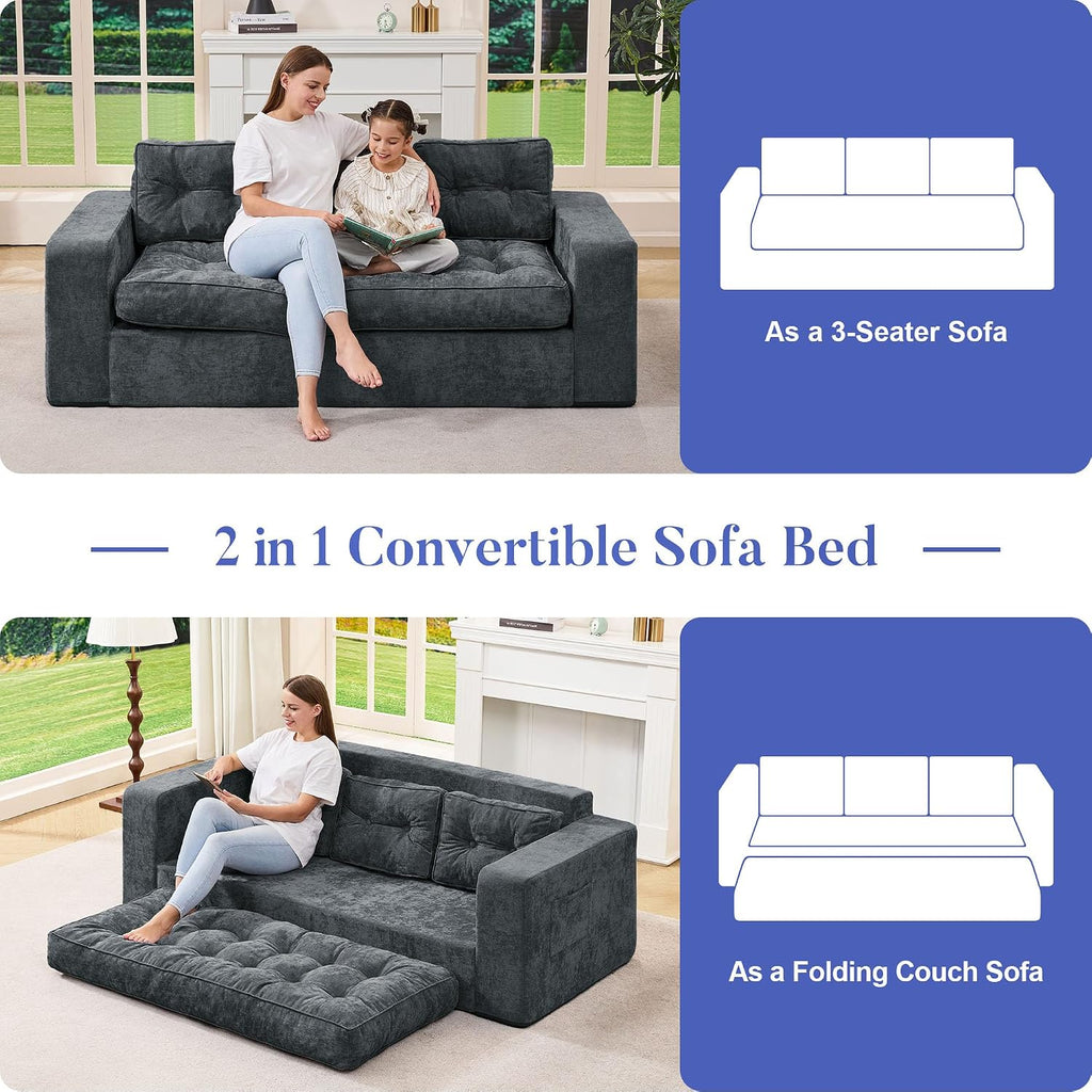 Hobestluk 3-Seater Sofa Boneless Couch with Tufted Button Design 2 in 1 Comfy Cloud Couch Oversized Sofa for Living Room Bedroom Apartment or Office (Blue Grey, 3 Seater)