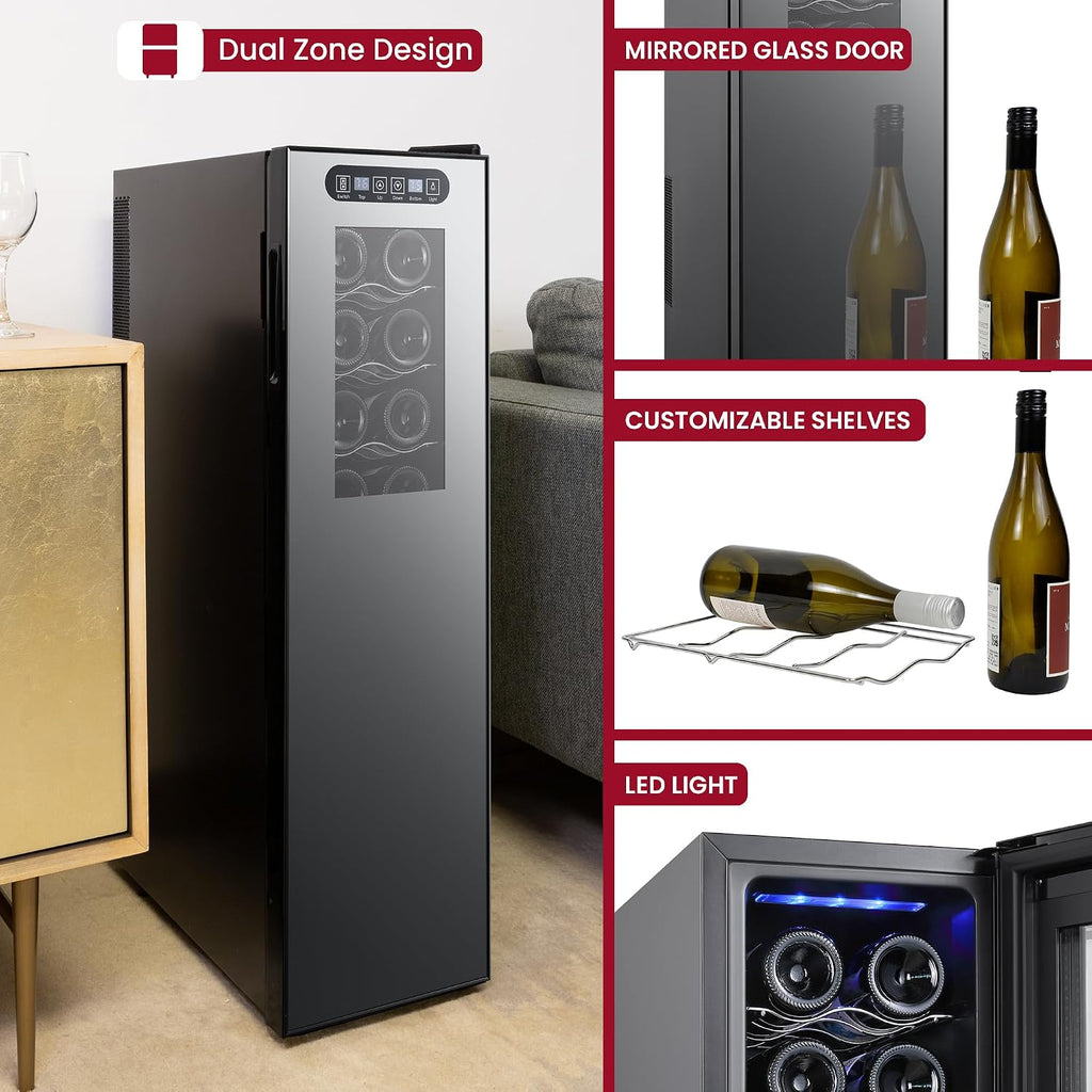 Koolatron Urban Series 18 Bottle Slim Dual Zone Wine Cooler, Thermoelectric Wine Fridge, Freestanding Wine Refrigerator for Home Bar, Kitchen, Apartment, Condo, Cottage