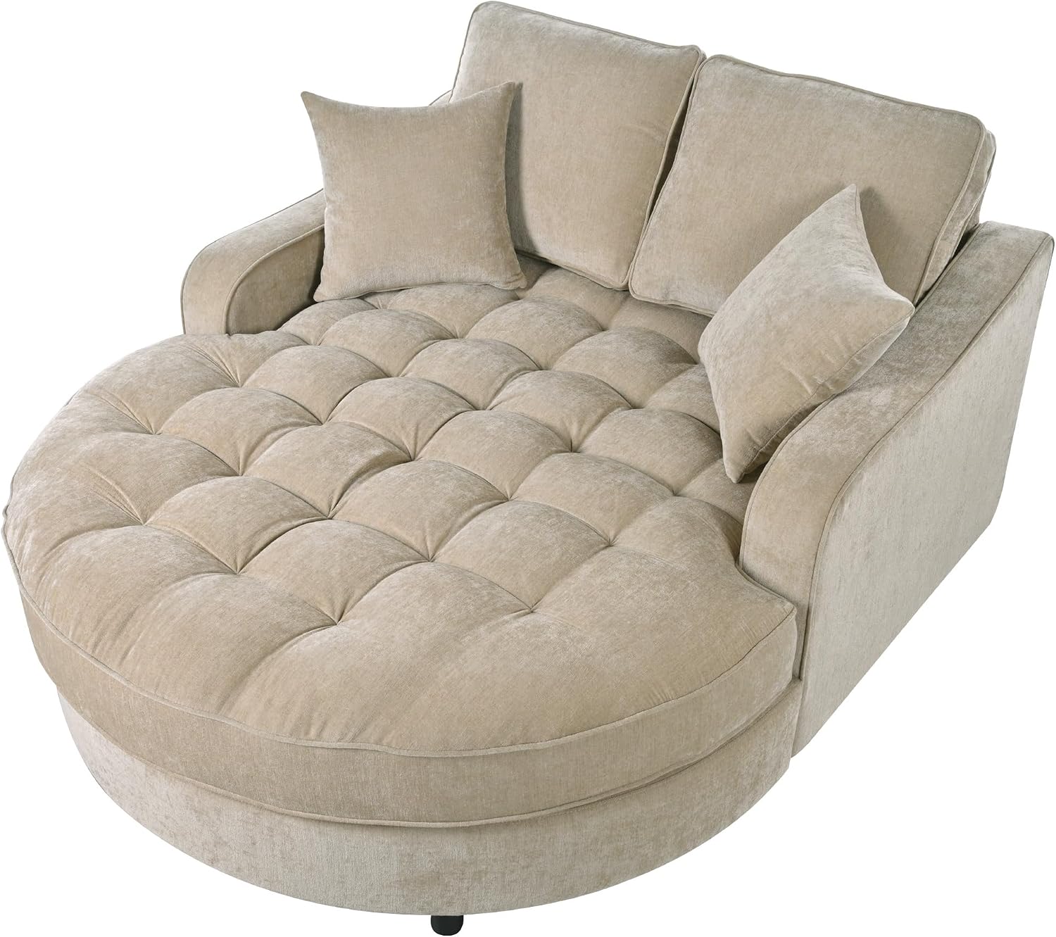 Merax 55' Modern Chaise Lounge Sofa Bed, Chenille Upholstered Couch with Tufted Seat and Removable & Adjustable Pillows for Living Room, Champagne