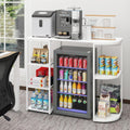 PUNCIA Mini Fridge Stand with Power Outlet, Coffee Bar Cabinet with Refrigerator Space, Microwave Oven Stand & Utility Storage Shelf for Kitchen, Dorm, Apartment & Break Room (White)