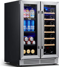 Yeego Wine and Beverage Refrigerator 24', Dual Zone Beverage Cooler Wine Fridge with Upgrade Quiet Cooling, Anti-UV Glass Door, 20 Bottles & 60 Cans Large Capacity, Built-in/Freestanding/Undercounter
