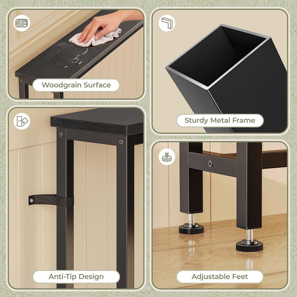 Huuger 102.4 Inch Sofa Table with Power Outlets, 23.9''-34.4'' Height Adjustable Range, Behind Couch Table with USB-C Ports, Sofa Tables Narrow Long, Skinny Console Table, for Small Spaces, Black