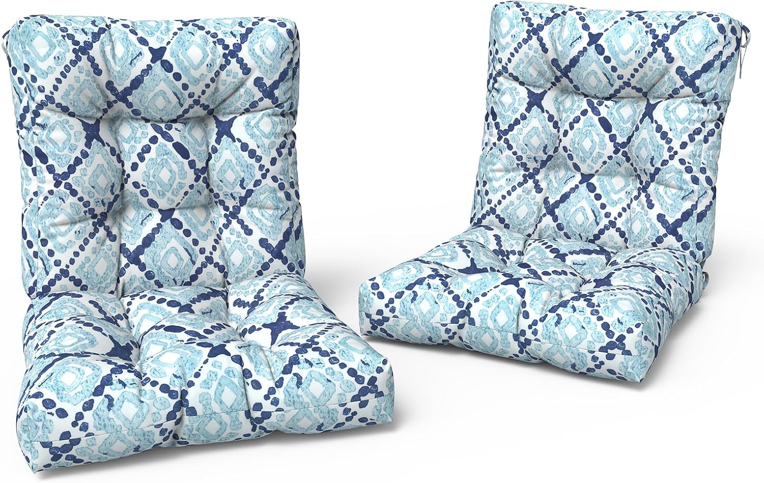 LVTXIII Outdoor Low Back Chair Cushions, Seasonal Replacement Adirondack Chair Cushion with Ties, Patio Waterproof Seat Cushions for Home Garden Use, 21 W x 21 D, Set of 2, Boho Geometry Blue