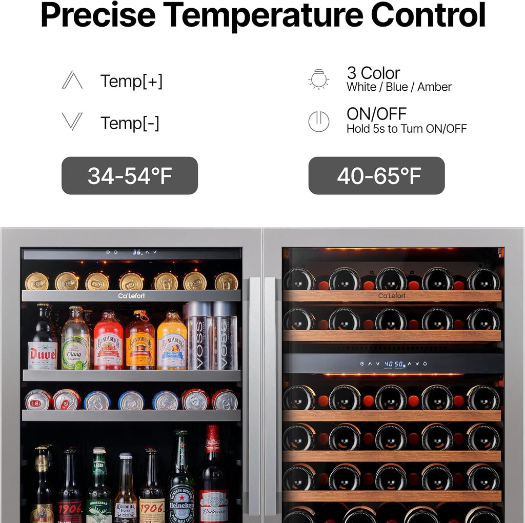 Ca'Lefort Wine Beverage Refrigerator Bundle - 48 Inch 34-65°F Drink Fridge Glass Door, 3 LED Dual Zone Wine Fridge Built-in or Freestanding, Holds 220 Cans and 52 Bottles (11.3 Cu.ft)