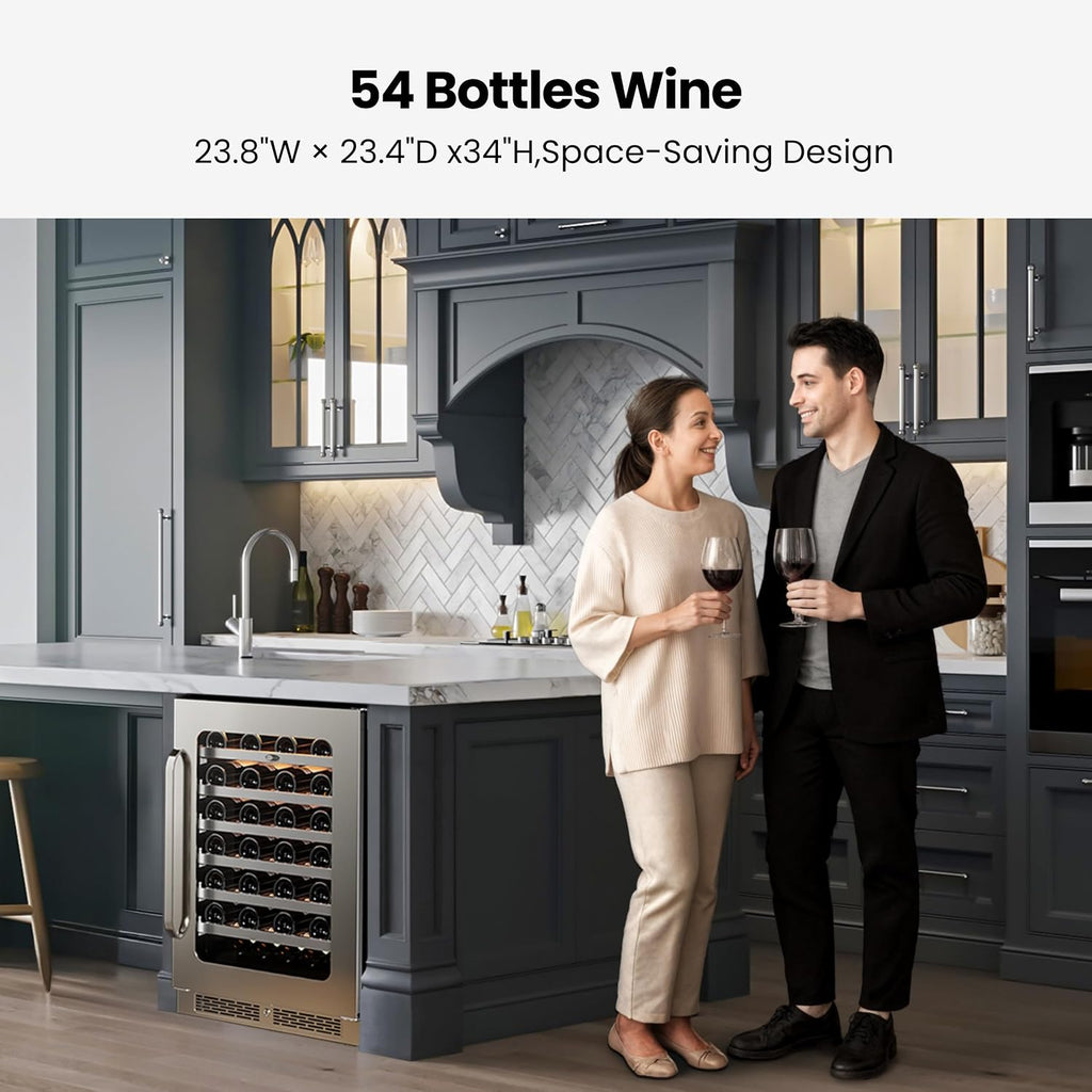 Whynter Wine Cooler Refrigerator, 24 Inch Large Wine Fridge, 40-65°F 54 Bottle Under Counter Wine Refrigerator, 3 LED Wine Cellar Glass Door, Built-in or Freestanding for Home Bar Kitchen 5.65 cu.ft