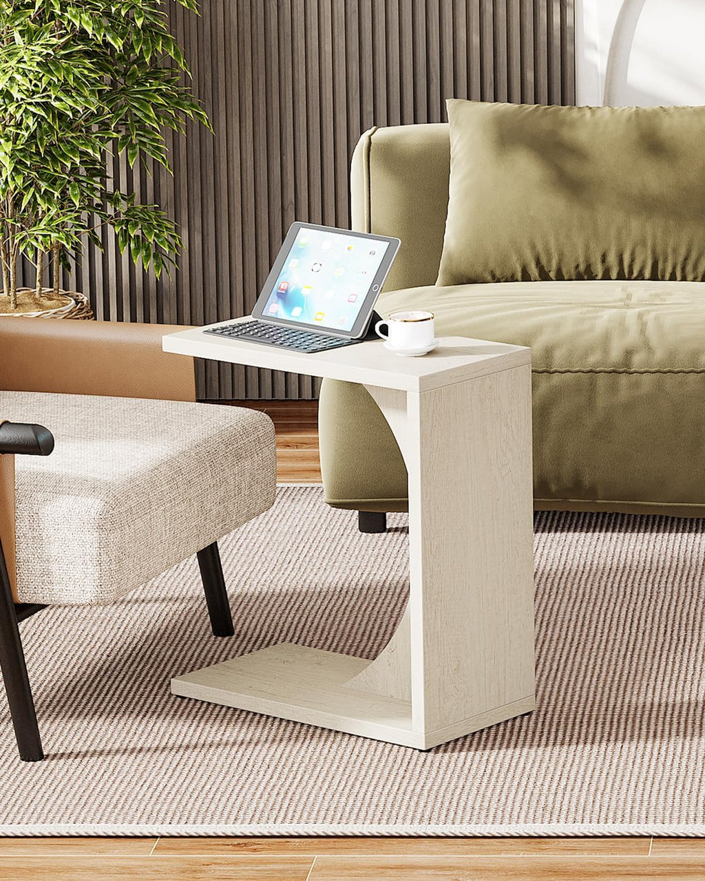 Tribesigns C-Shaped End Table for Couch, Sofa Side Table, C Table for Small Space, Living Room, Bedroom (2, Beige)