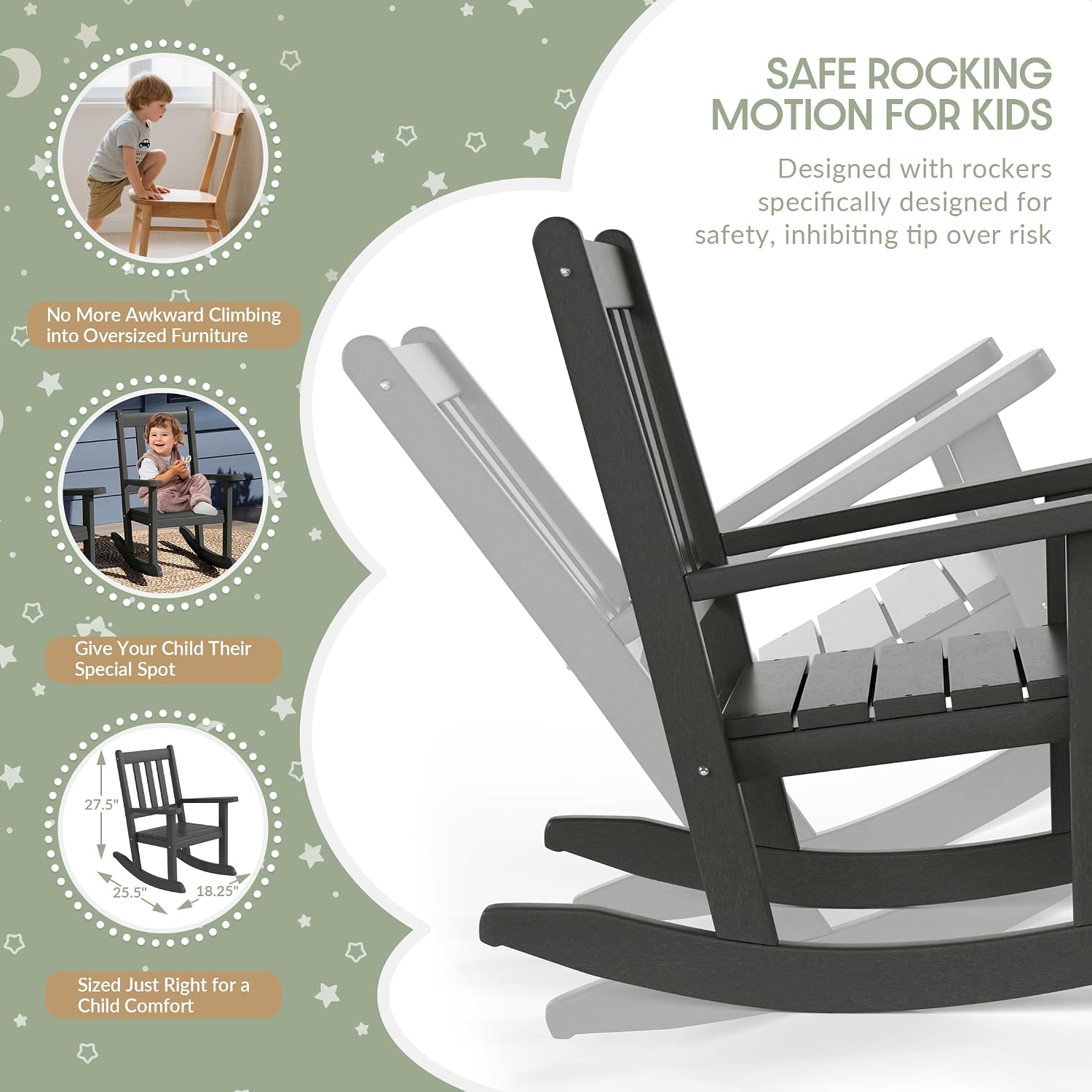 WestinTrends Malibu 3-Piece Kids Outdoor Rocking Chairs Set with Kids Square Side Table, Gray
