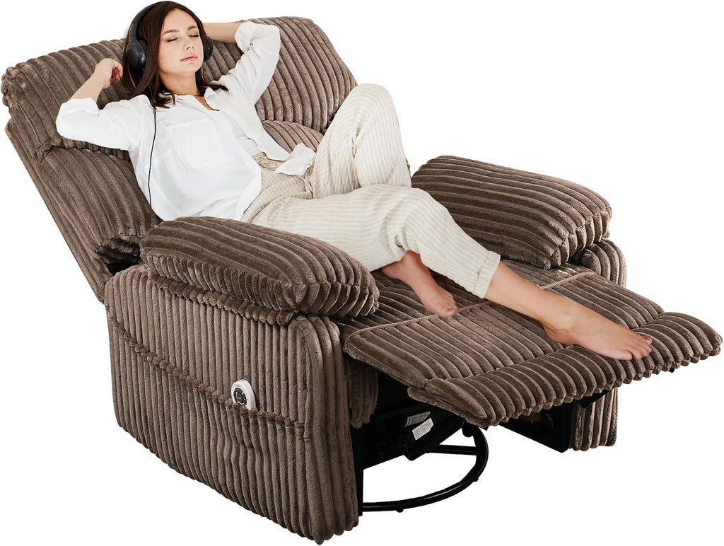GRAINELL Swivel Rocker Recliner Chair with Massage and Heat, USB Charging Port, Infinite Position Power Recliner, Electric Glider Rocking Chairs for Living Room, Nursery (Brown)