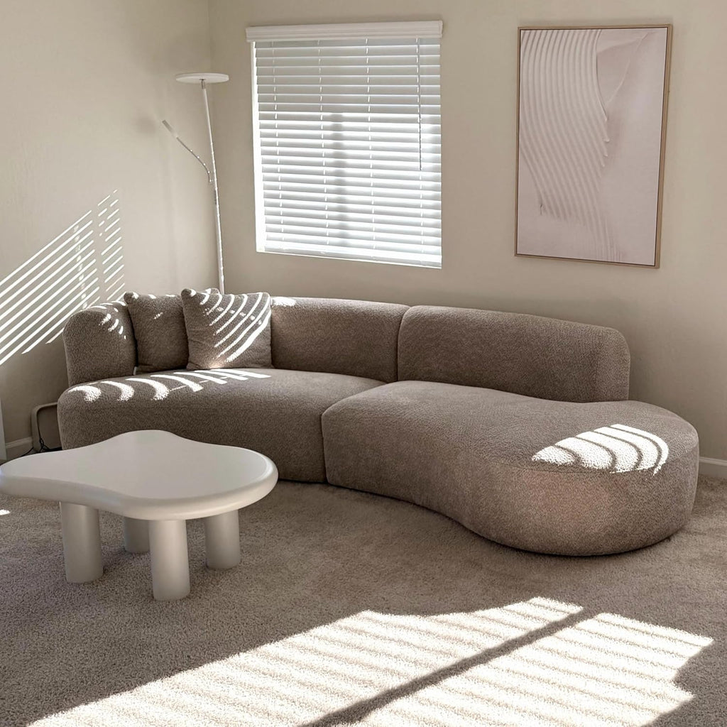 Acanva Modern Curved Sectional Living Room Couch, Minimalist Comfy Boucle Fabric Modular Sofa for Apartment, Home Office, 114' W Right Hand Facing, Light Coffee