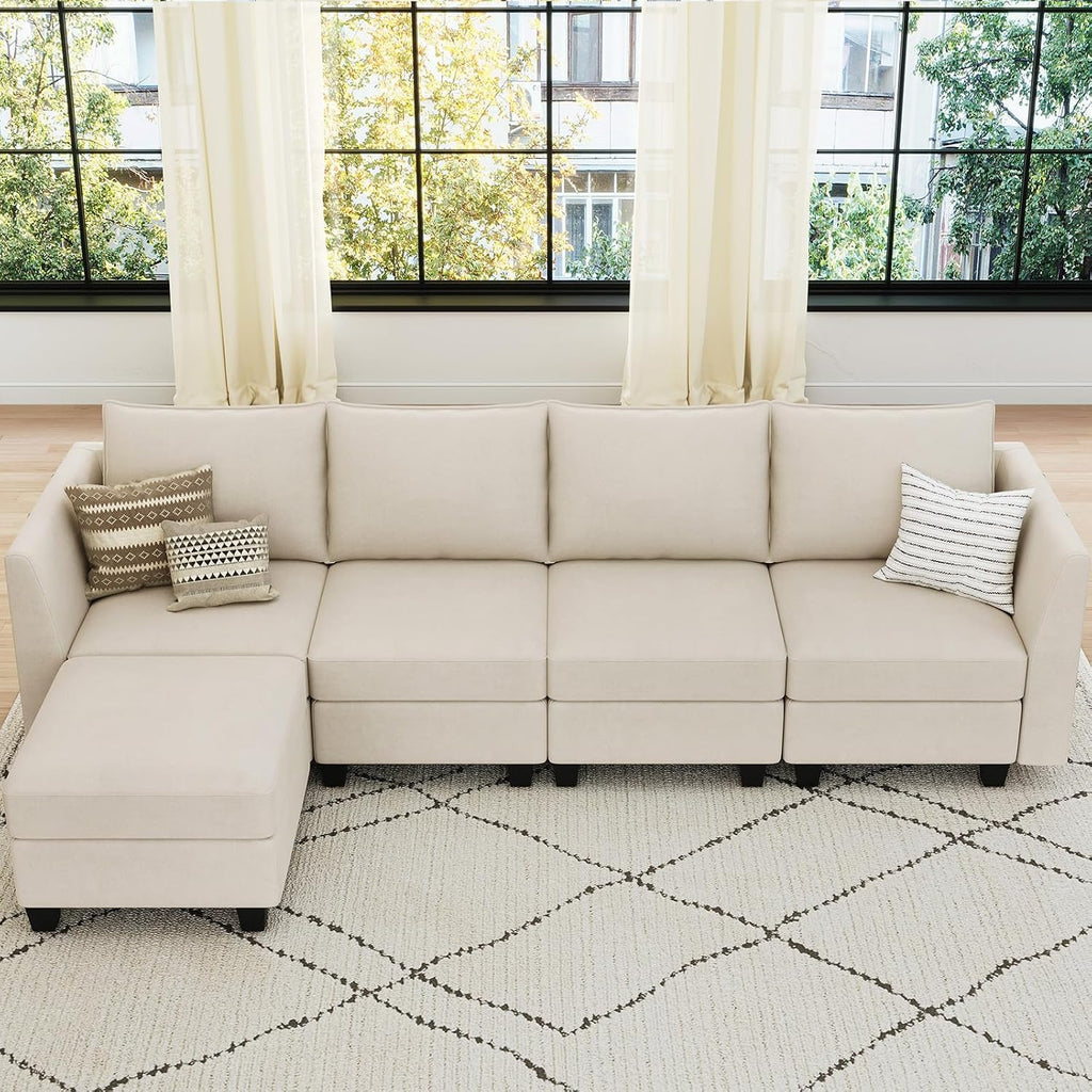 Belffin Modular Sectional Sofa Couch with Reversible Chaise Velvet L Shaped Storage 4-seat Convertible Beige