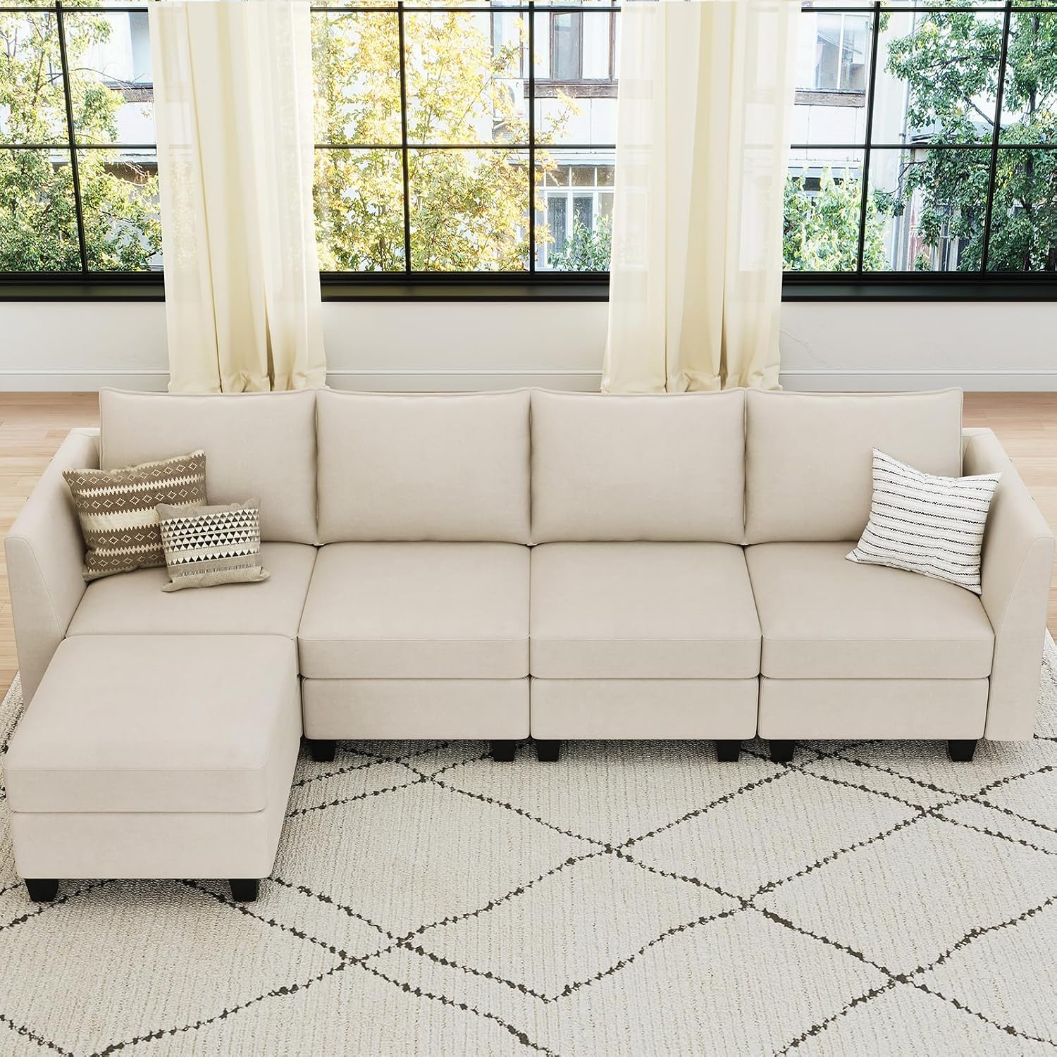 Belffin Modular Sectional Sofa Couch with Reversible Chaise Velvet L Shaped Storage 4-seat Convertible Beige