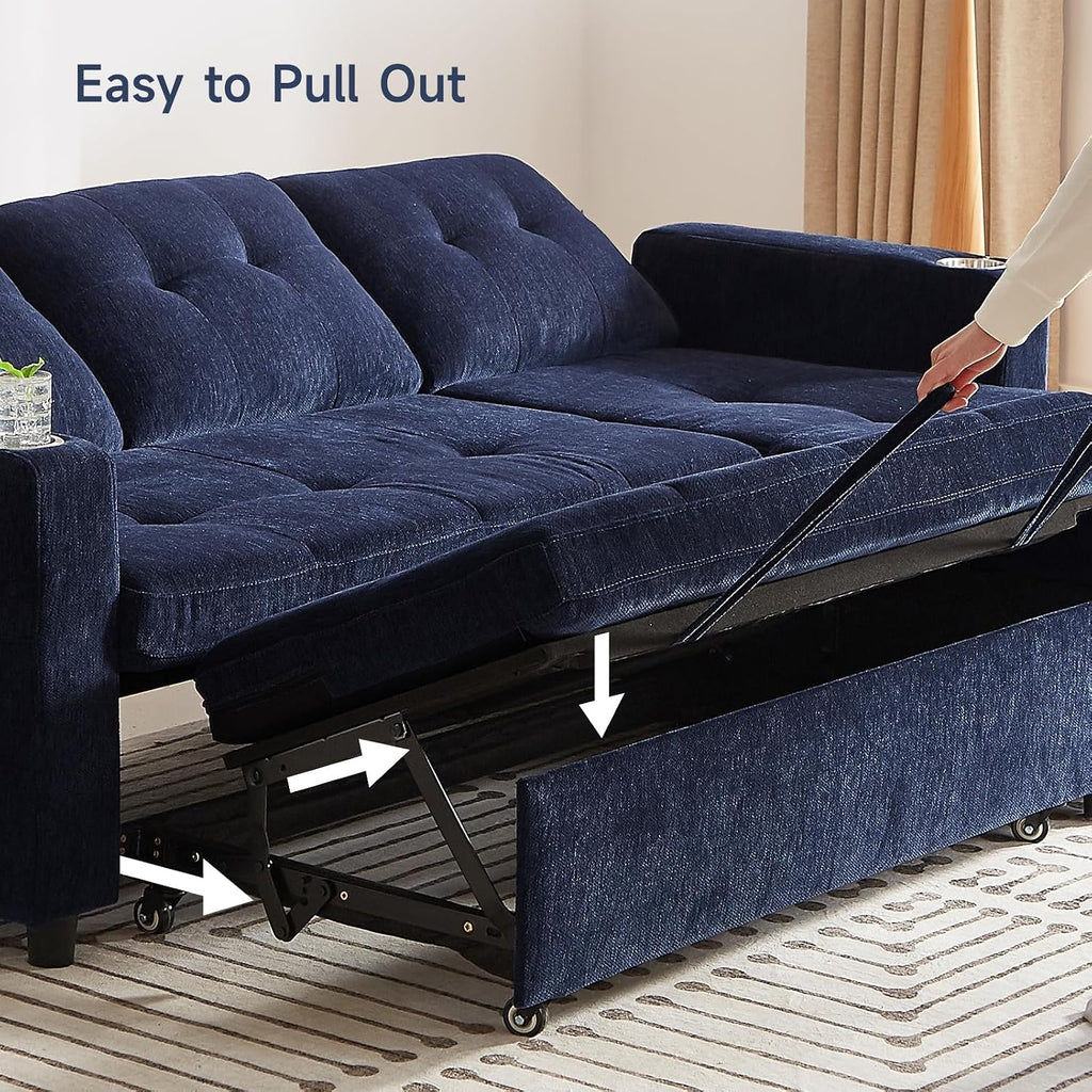 ONBRILL Sleeper Sofa,Pull Out Couch Bed with Storage Chaise,L Shaped Cloud Couch with Adjustable Backrest,Sectional Couches for Living Room,Apartment,Tool-Free Assembly, Chenille,Blue