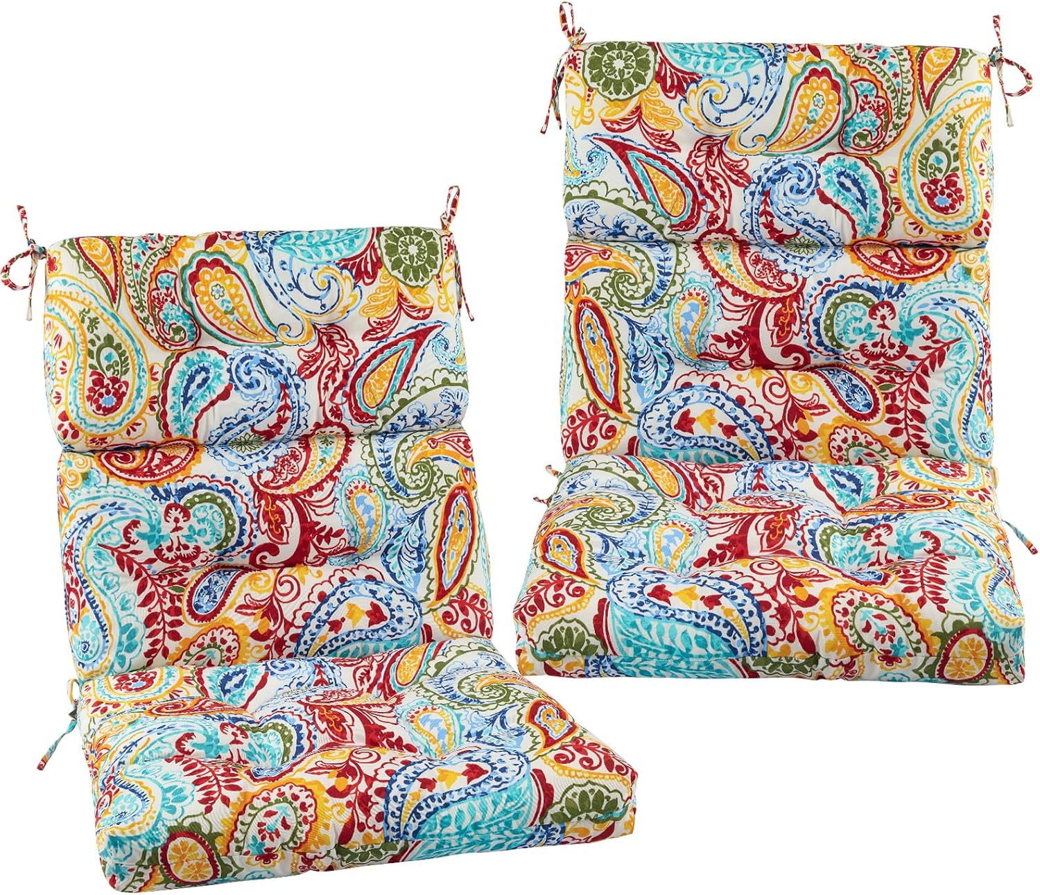 FUNHOME Outdoor High Back Chair Cushions Set of 2,Reversible Lawn Chair Cushion 44 x22 inch,Water Resistant Tufted Adirondack Chair Cushion,for Garden Rocking Chair,Patio Furniture(Phoenix)