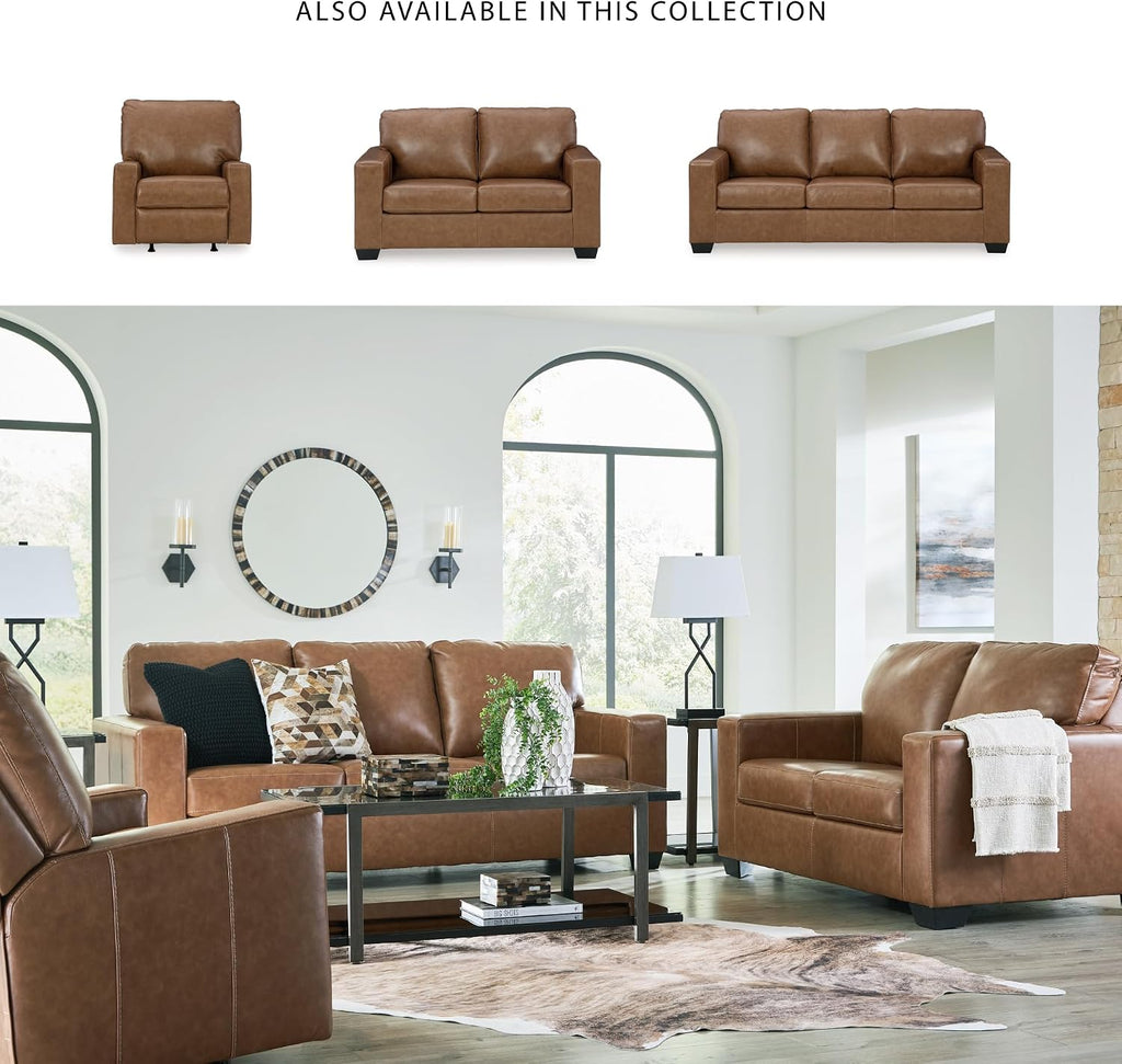 Signature Design by Ashley Bolsena Contemporary Leather Match Loveseat, Dark Brown