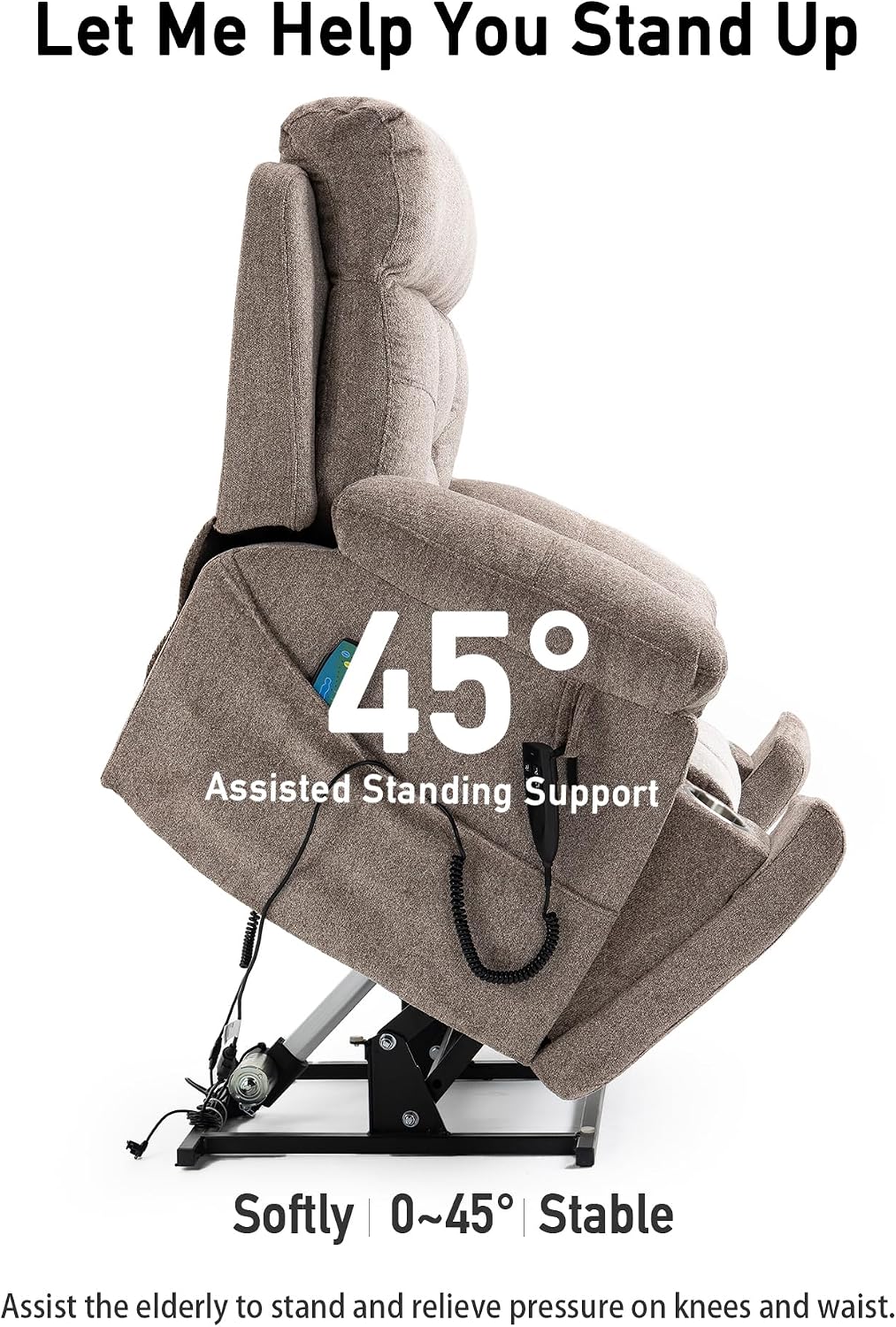 26in Extra Large Lazy Boy Recliner Chair for Tall Men Up to 6'2'/350lb Adjustment Power Lift Recliner Chair with Cupholder, Massage Chair Recliner with Lumbar Heating
