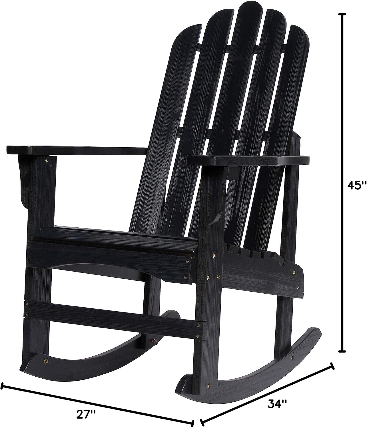 Shine Company Marina Adirondack Porch Rocker, Indoor Outdoor Wood Rocking Chair, Black