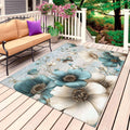 Teal Tulip Butterfly Outdoor Rug for Patio/Deck/Porch, Non-Slip Large Area Rug 4 x 6 Ft, Beige Turquoise Floral Farmhouse Blue Indoor Outdoor Rugs Washable Area Rugs, Camping Rug Carpet Runner