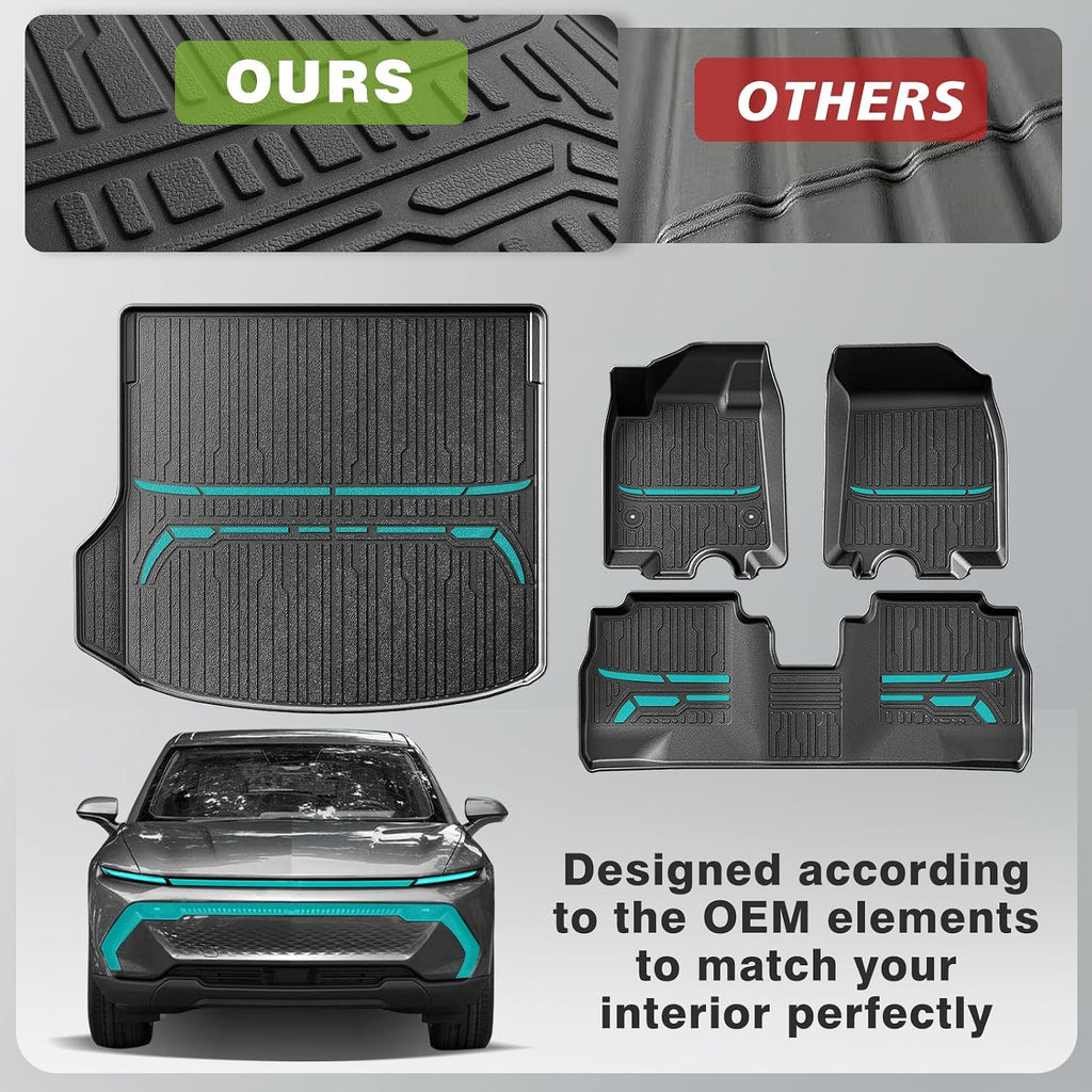 BestEvMod All Weather Liner Floor Mats&Trunk Mat Compatible with Chevrolet Equinox EV 2026 2025 2024 Accessories Cargo Liner Anti-Slip 3D Pattern TPE Heavy Duty Rubber Waterproof(Floor Mats+Trunk Mat)