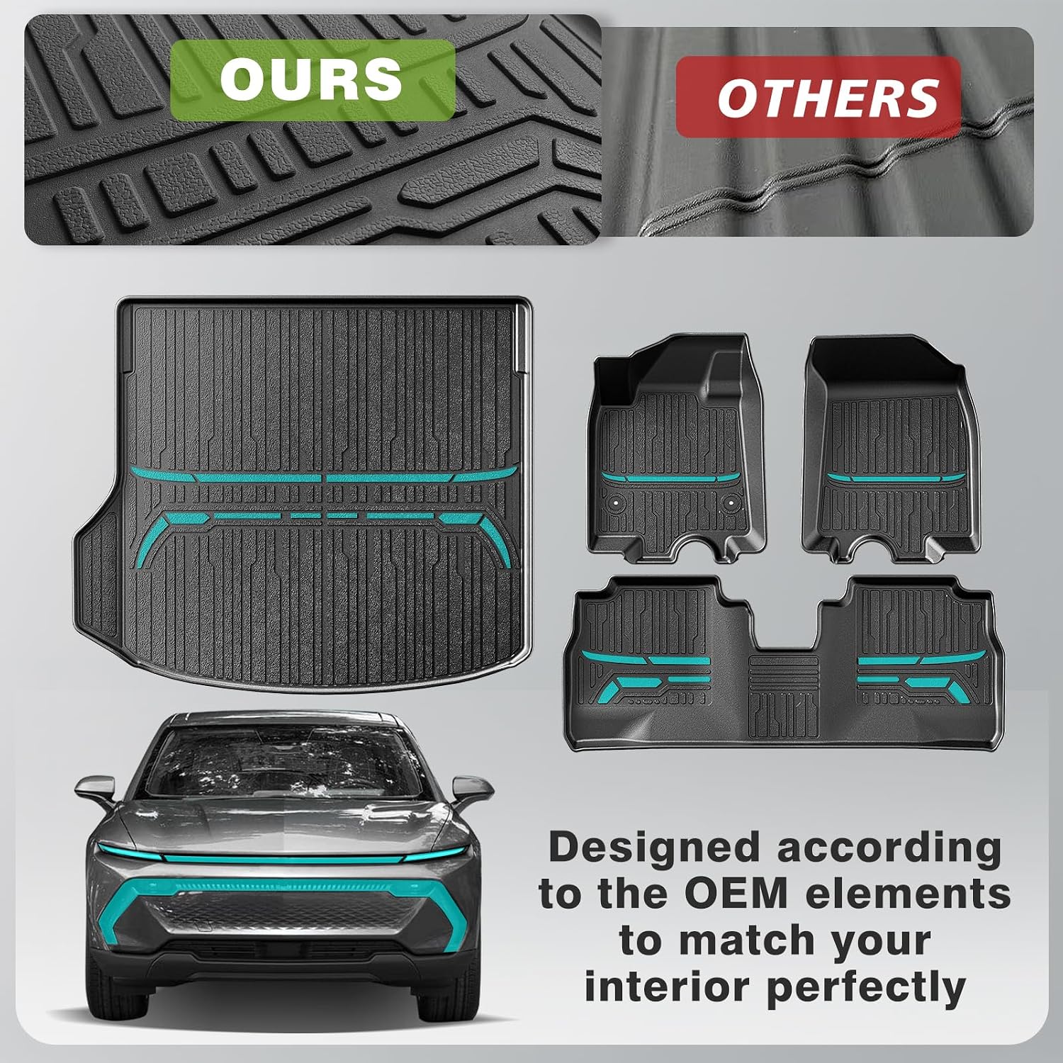 BestEvMod All Weather Liner Floor Mats&Trunk Mat Compatible with Chevrolet Equinox EV 2026 2025 2024 Accessories Cargo Liner Anti-Slip 3D Pattern TPE Heavy Duty Rubber Waterproof(Floor Mats+Trunk Mat)