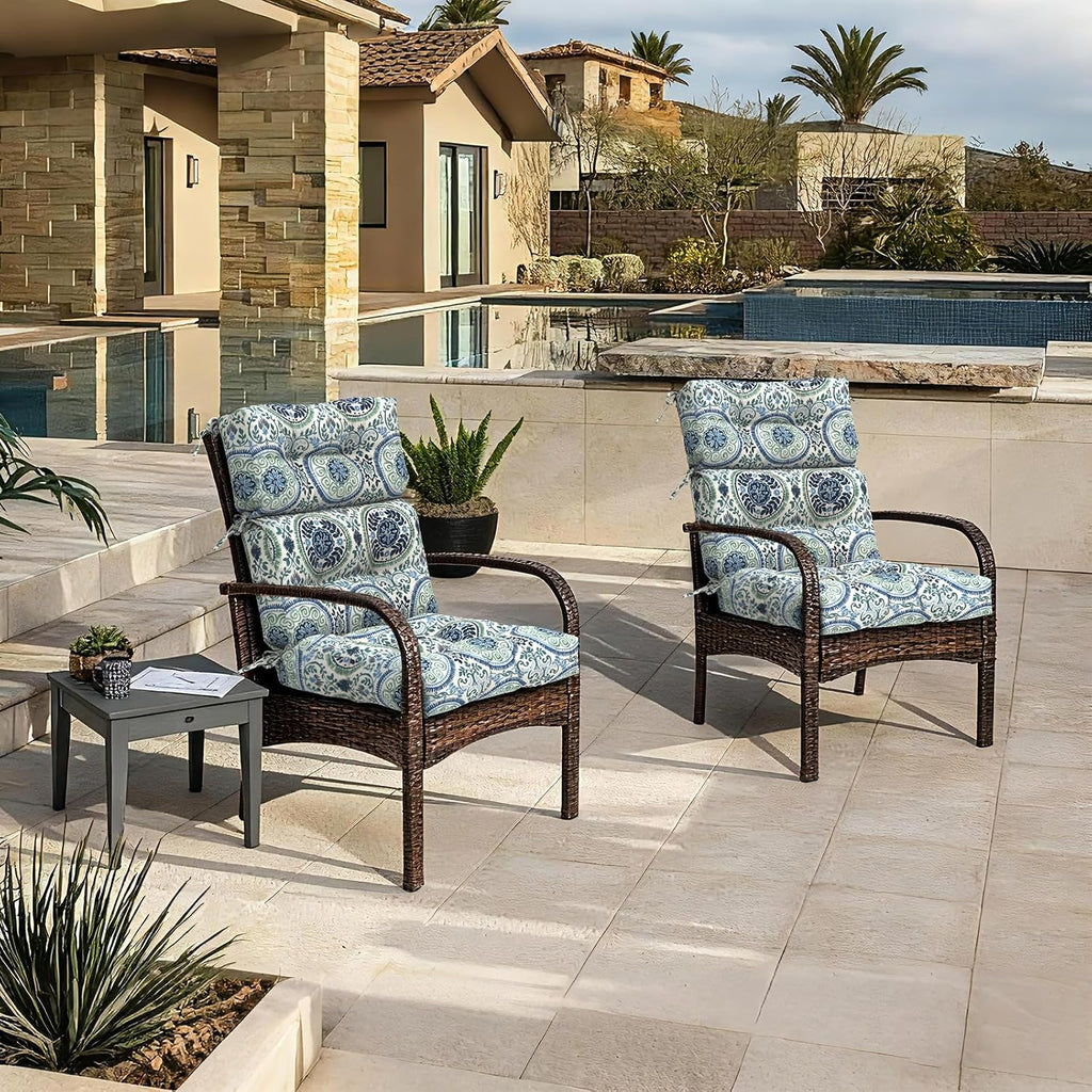 Outdoor High Back Chair Cushions Set of 2, Water-Resistant Seat Cushion Rocking Chair Cushion with tie 44×20×4 inch, Celadon Wreath